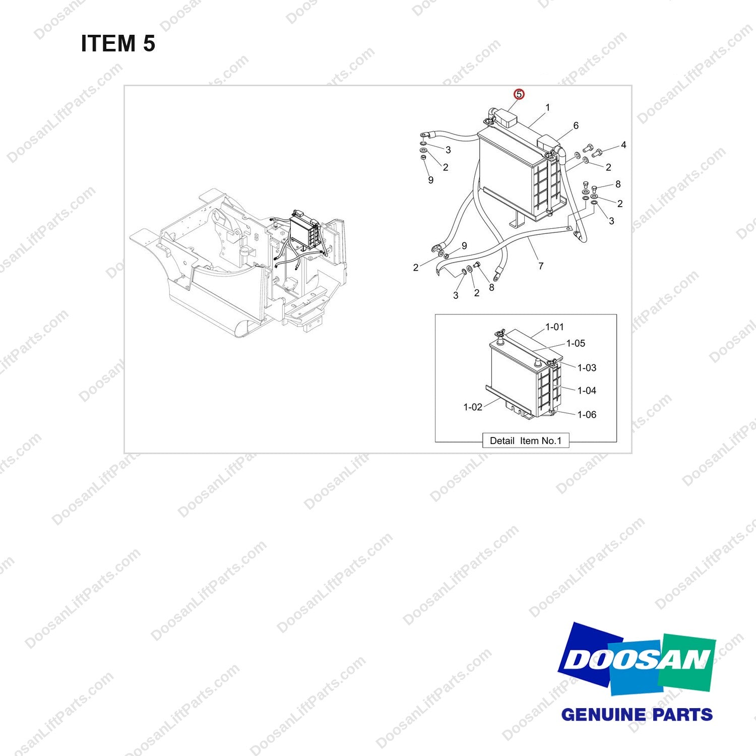 310203-12221 BATTERY GROUP - full parts diagram, item 5 marked - genuine Doosan / Bobcat forklift part