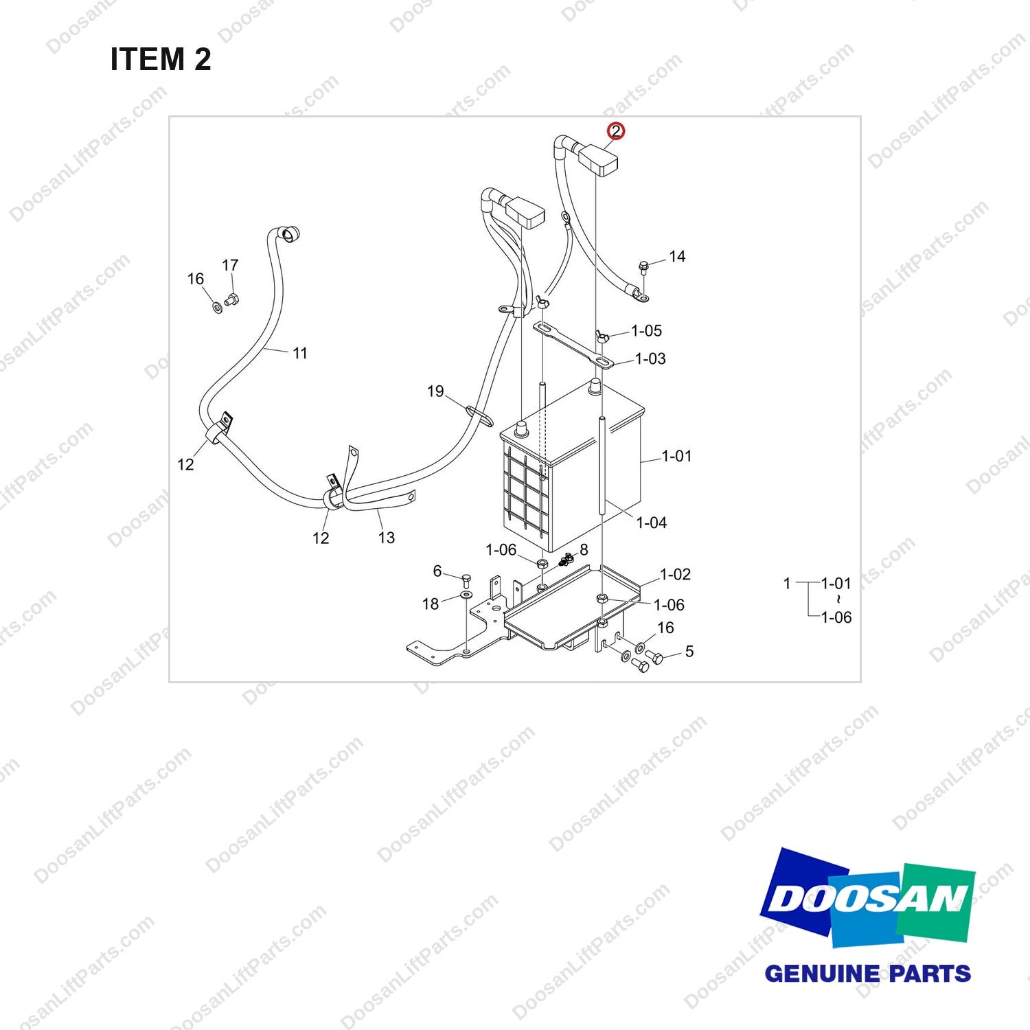 310203-12232 BATTERY GP - full parts diagram, item 2 marked - genuine Doosan / Bobcat forklift part