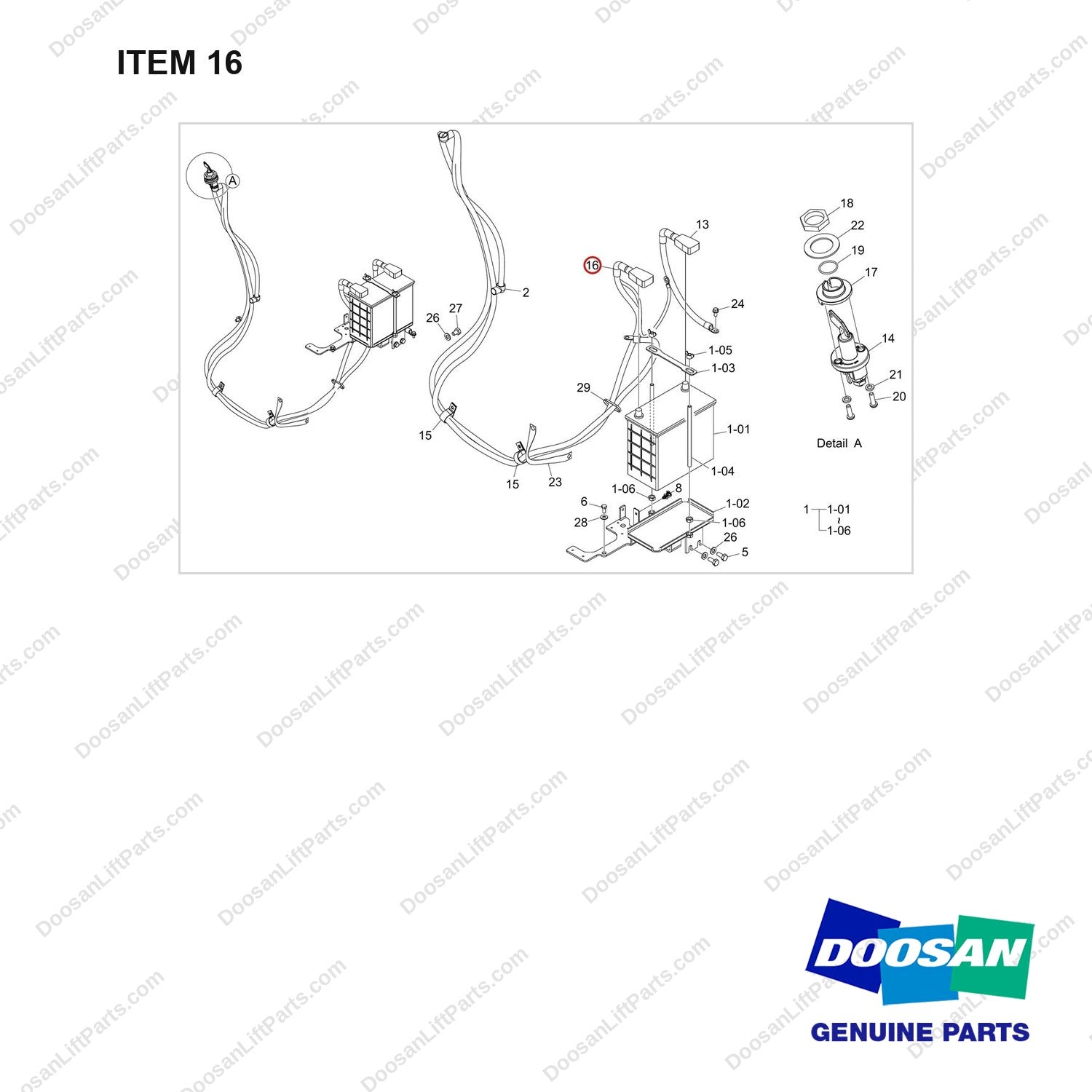 310203-12234 BATTERY GROUP;CE&UL - full parts diagram, item 16 marked - genuine Doosan / Bobcat forklift part