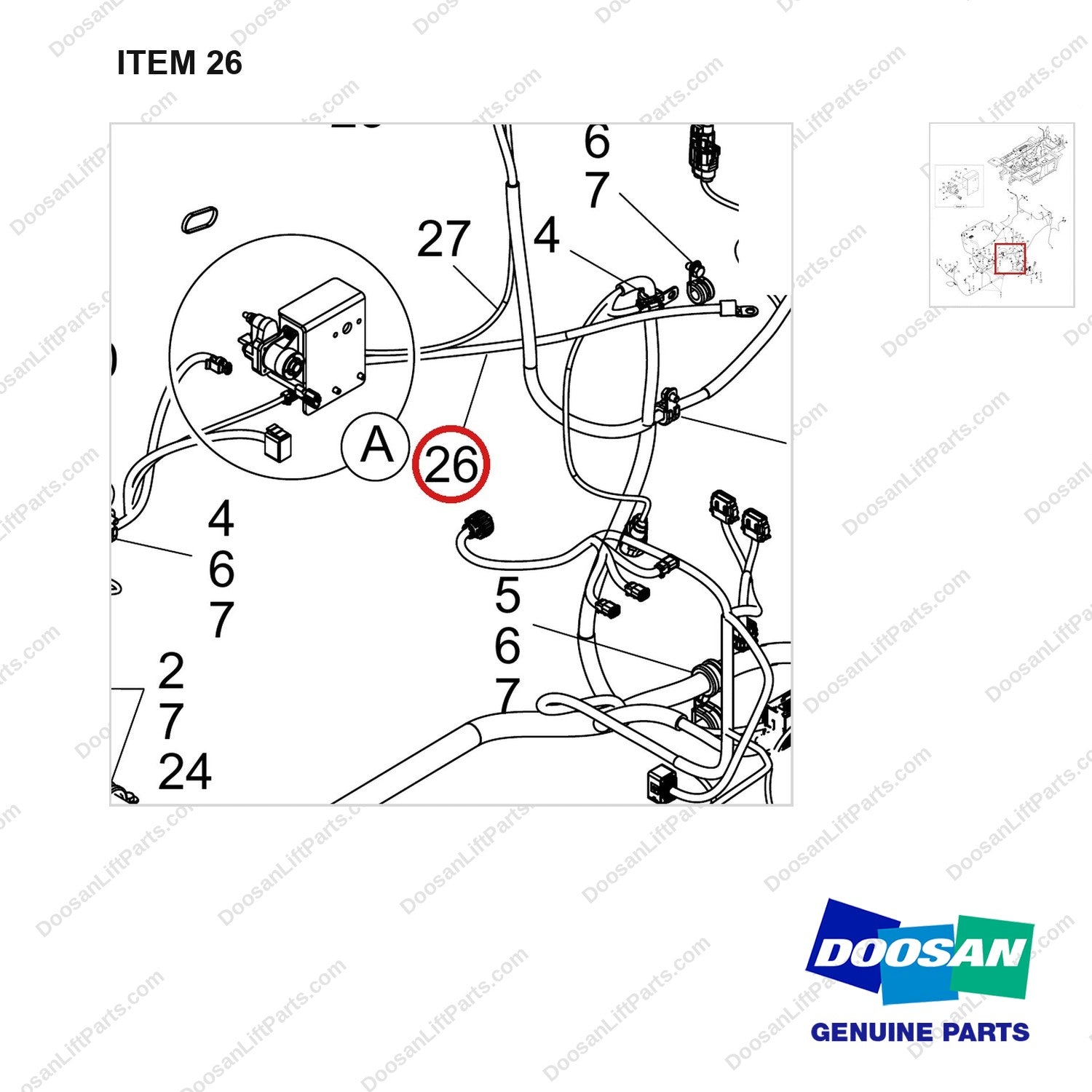310203-12240 CHASSIS HARNESS GORUP;F/S D140/160S-9 TI - parts diagram, item 26 shown - genuine Doosan / Bobcat forklift part