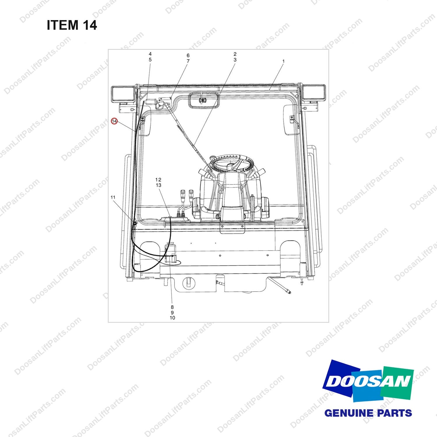 310207-00171 Cabin Gp-Modular B Type - full parts diagram, item 14 marked - genuine Doosan / Bobcat forklift part