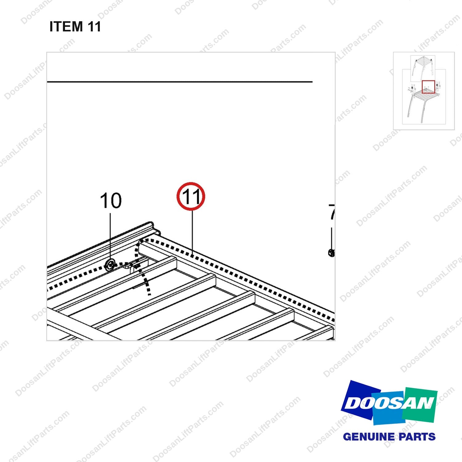 310207-00432 2 STROBE,AMBER,ABOVE,CROWN - parts diagram, item 11 shown - genuine Doosan / Bobcat forklift part