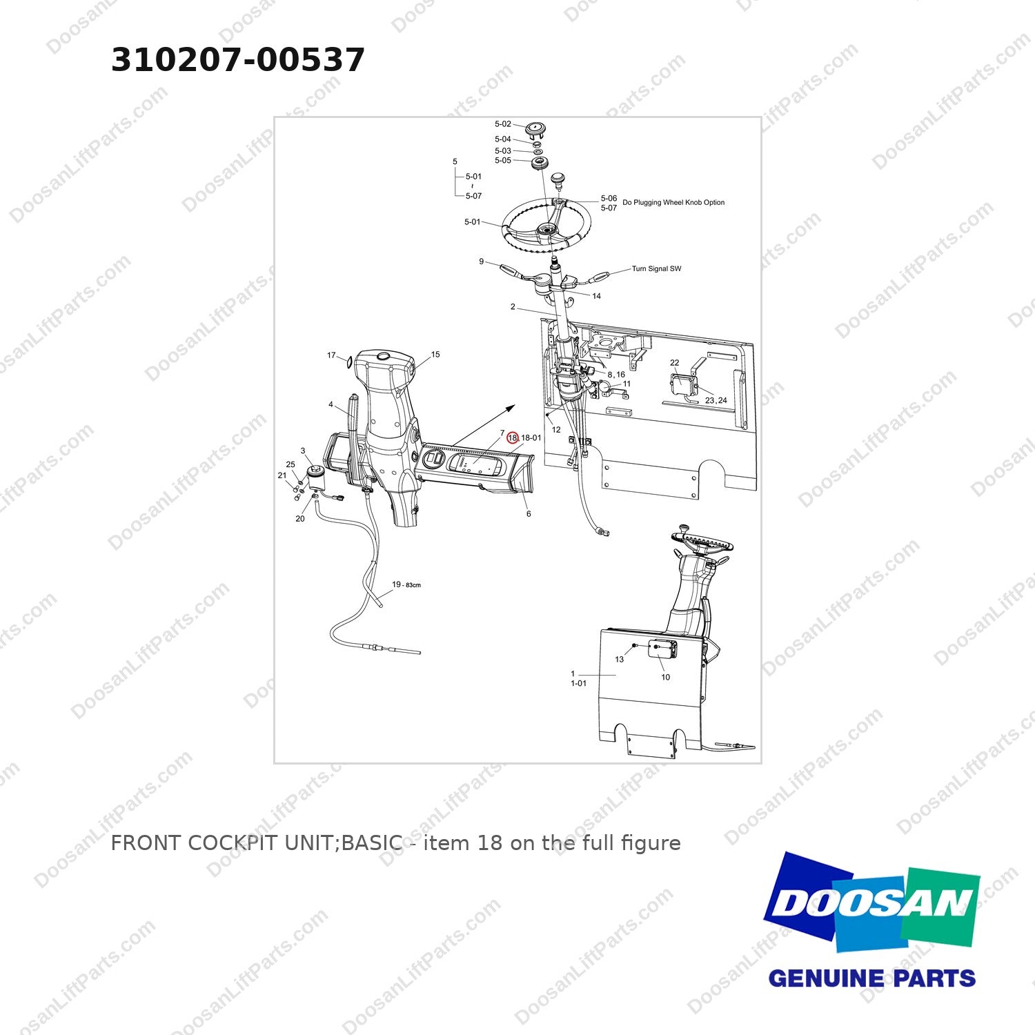 310207-00537 FRONT COCKPIT UNIT;BASIC - full parts diagram, item 18 marked - genuine Doosan / Bobcat forklift part
