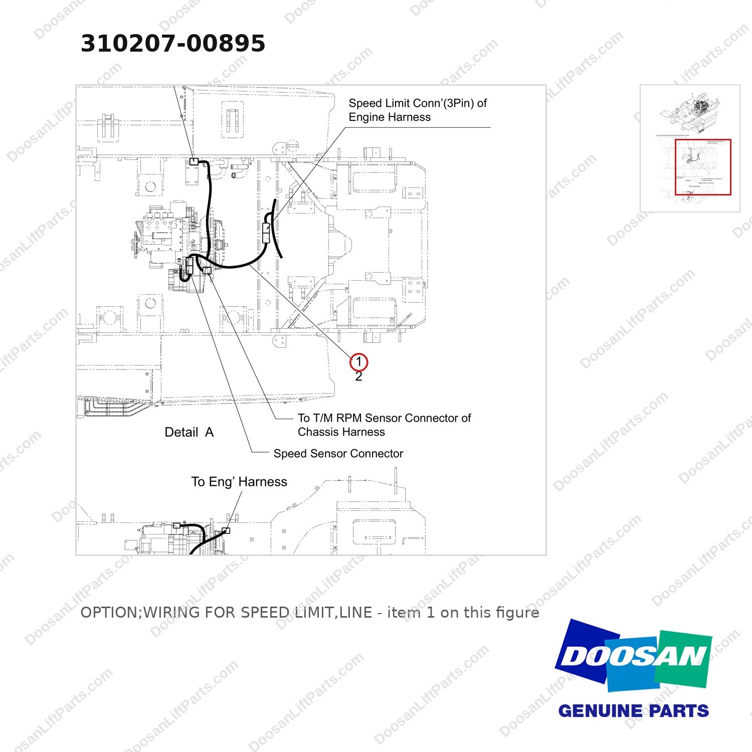 310207-00895 OPTION;WIRING FOR SPEED LIMIT,LINE - parts diagram, item 1 shown - genuine Doosan / Bobcat forklift part