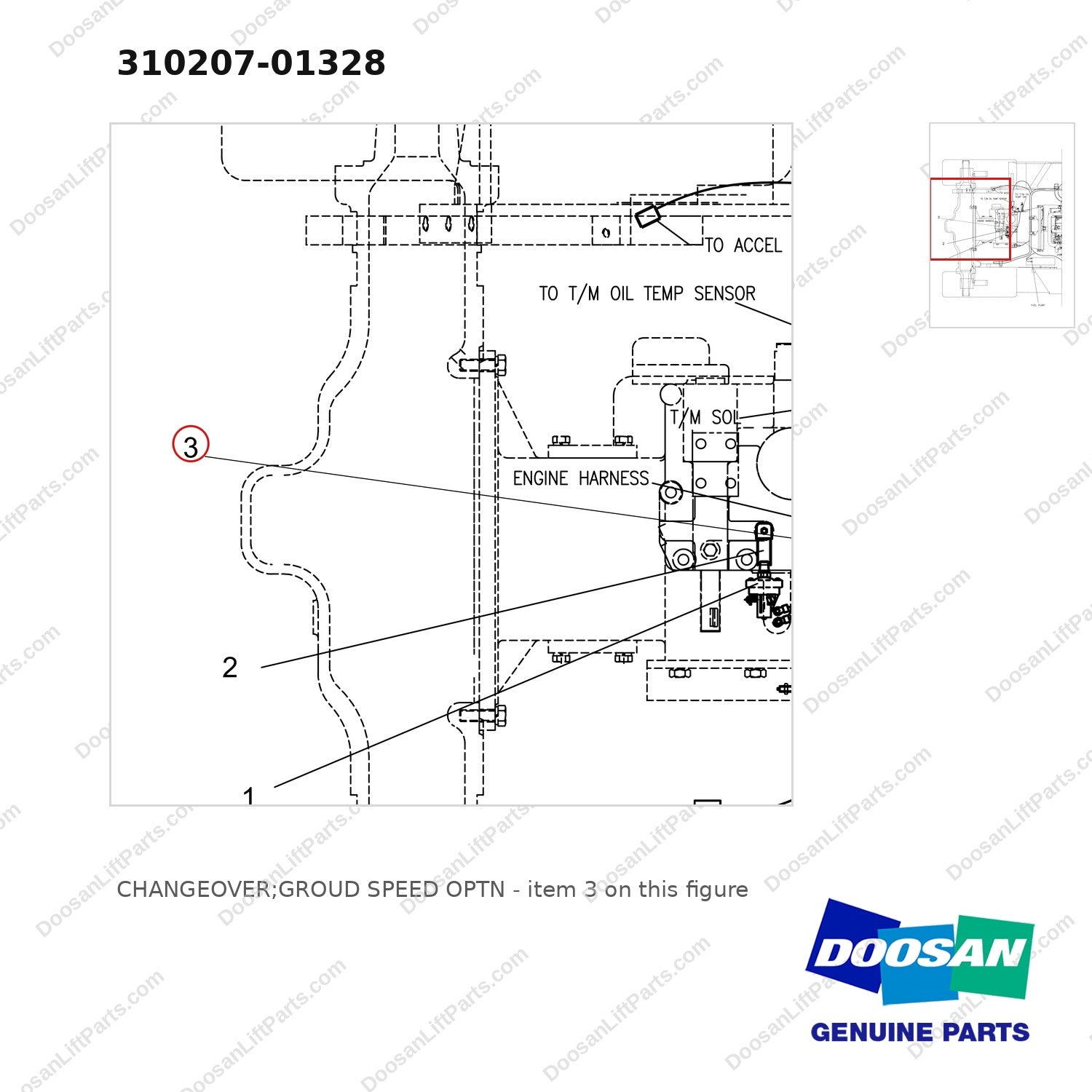 310207-01328 CHANGEOVER;GROUD SPEED OPTN - parts diagram, item 3 shown - genuine Doosan / Bobcat forklift part