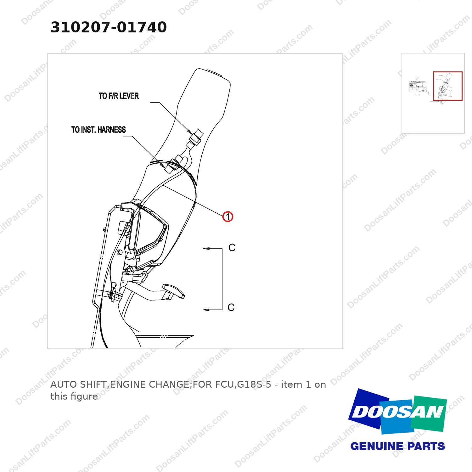 310207-01740 AUTO SHIFT,ENGINE CHANGE;FOR FCU,G18S-5 - parts diagram, item 1 shown - genuine Doosan / Bobcat forklift part