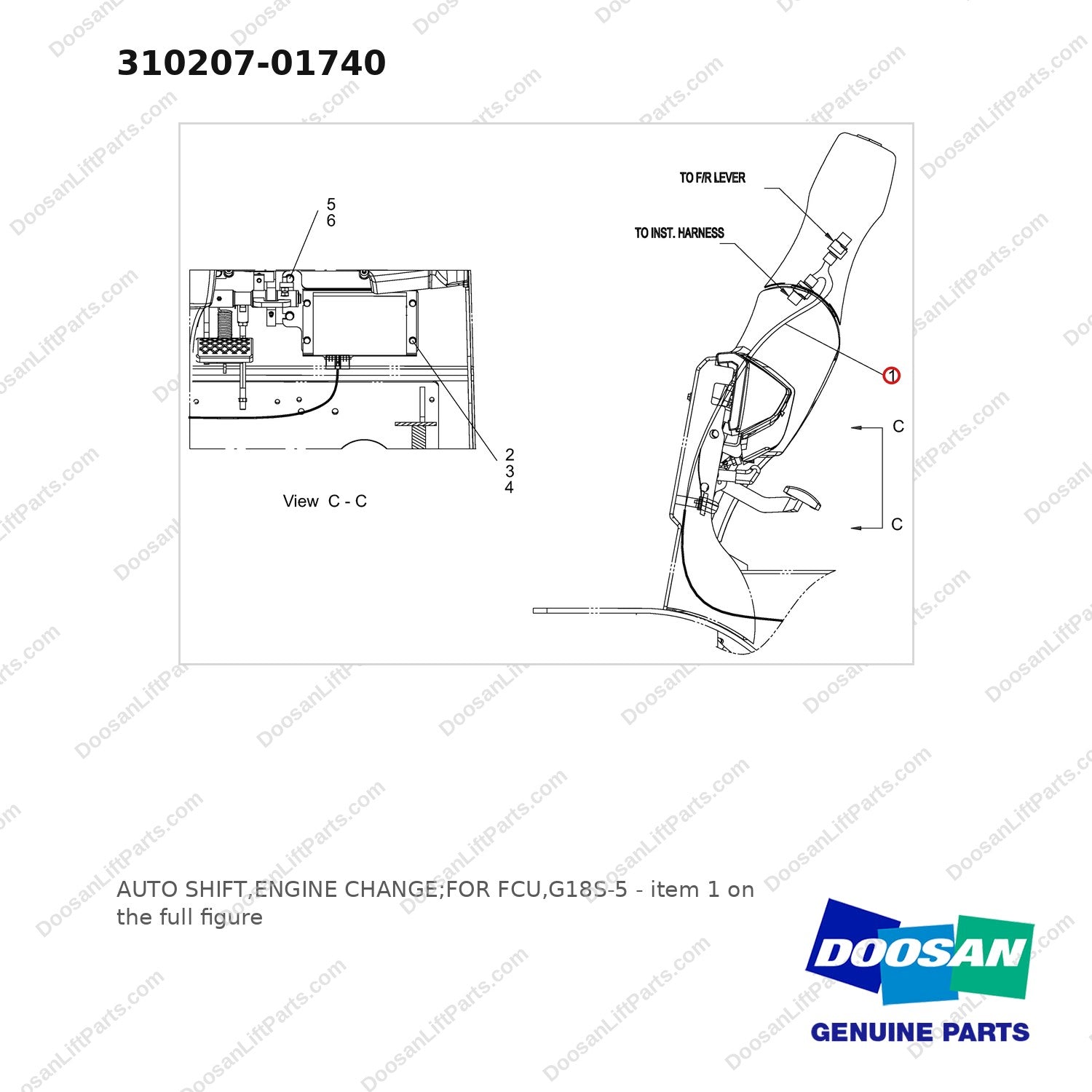 310207-01740 AUTO SHIFT,ENGINE CHANGE;FOR FCU,G18S-5 - full parts diagram, item 1 marked - genuine Doosan / Bobcat forklift part