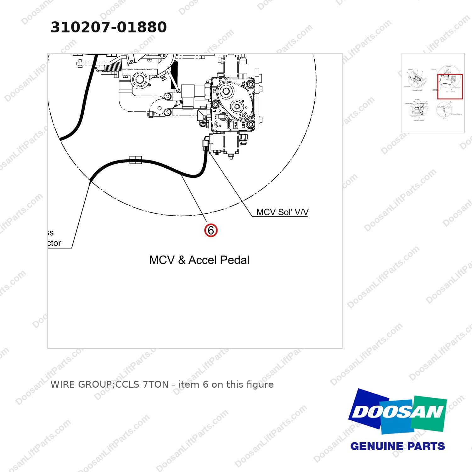 310207-01880 WIRE GROUP;CCLS 7TON - parts diagram, item 6 shown - genuine Doosan / Bobcat forklift part
