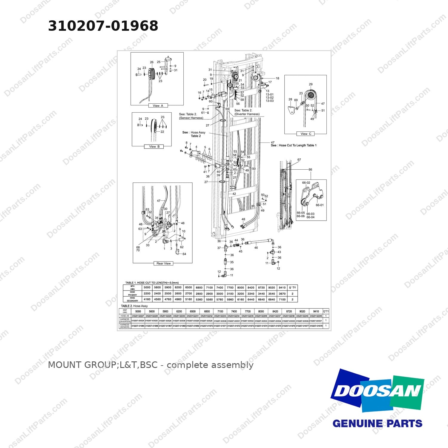 310207-01968 MOUNT GROUP;L&T,BSC - full parts diagram - genuine Doosan / Bobcat forklift part