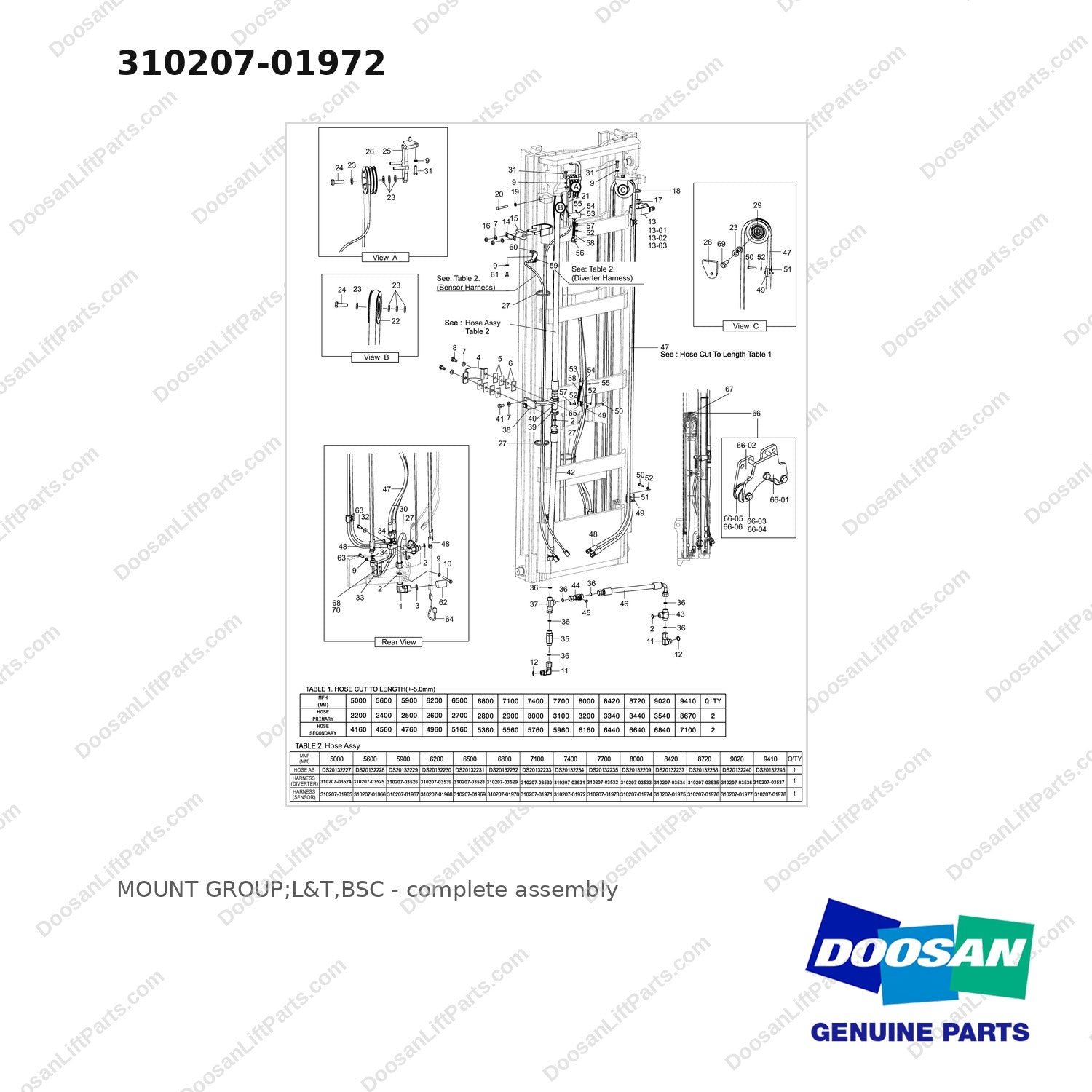 310207-01972 MOUNT GROUP;L&T,BSC - full parts diagram - genuine Doosan / Bobcat forklift part