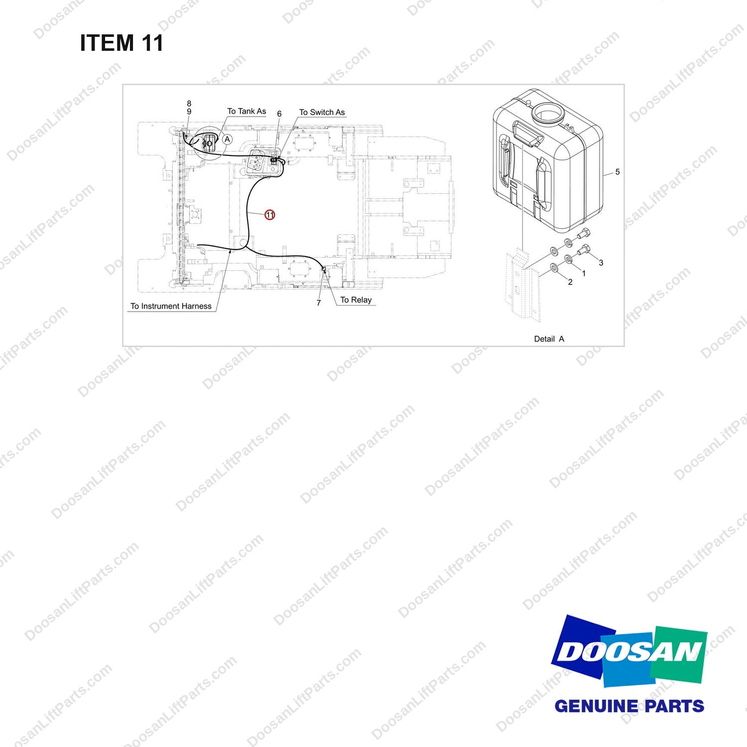 310207-02012 FRONT WIPER, DIESEL(HOME);MODULAR CABIN - full parts diagram, item 11 marked - genuine Doosan / Bobcat forklift part