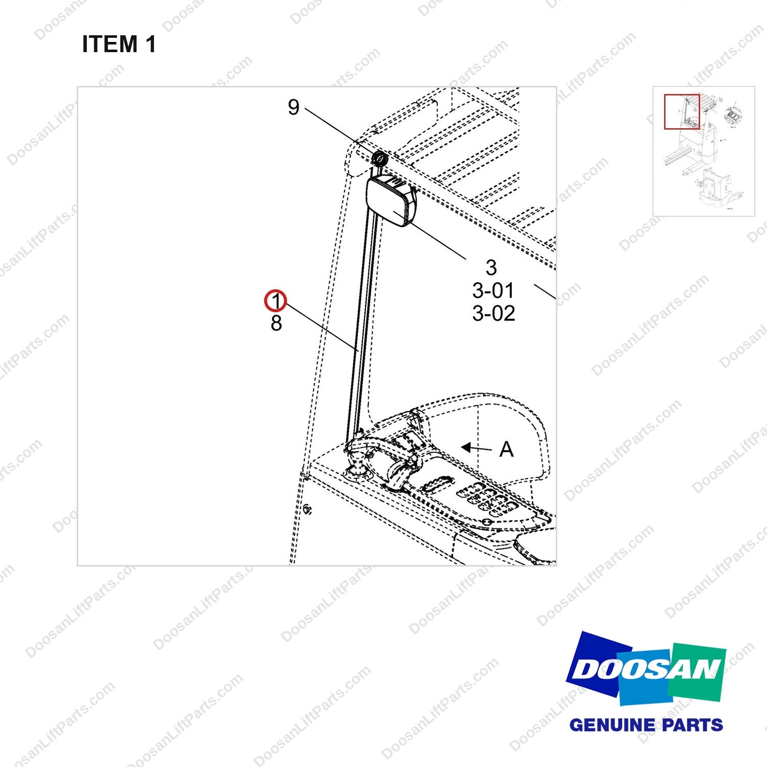 310207-02543 Lighting Gp, Curtis - parts diagram, item 1 shown - genuine Doosan / Bobcat forklift part