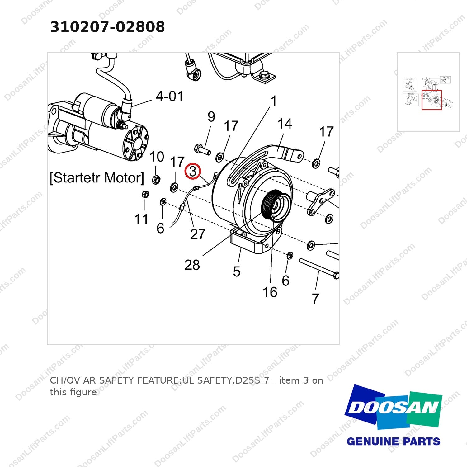 310207-02808 CH/OV AR-SAFETY FEATURE;UL SAFETY,D25S-7 - parts diagram, item 3 shown - genuine Doosan / Bobcat forklift part