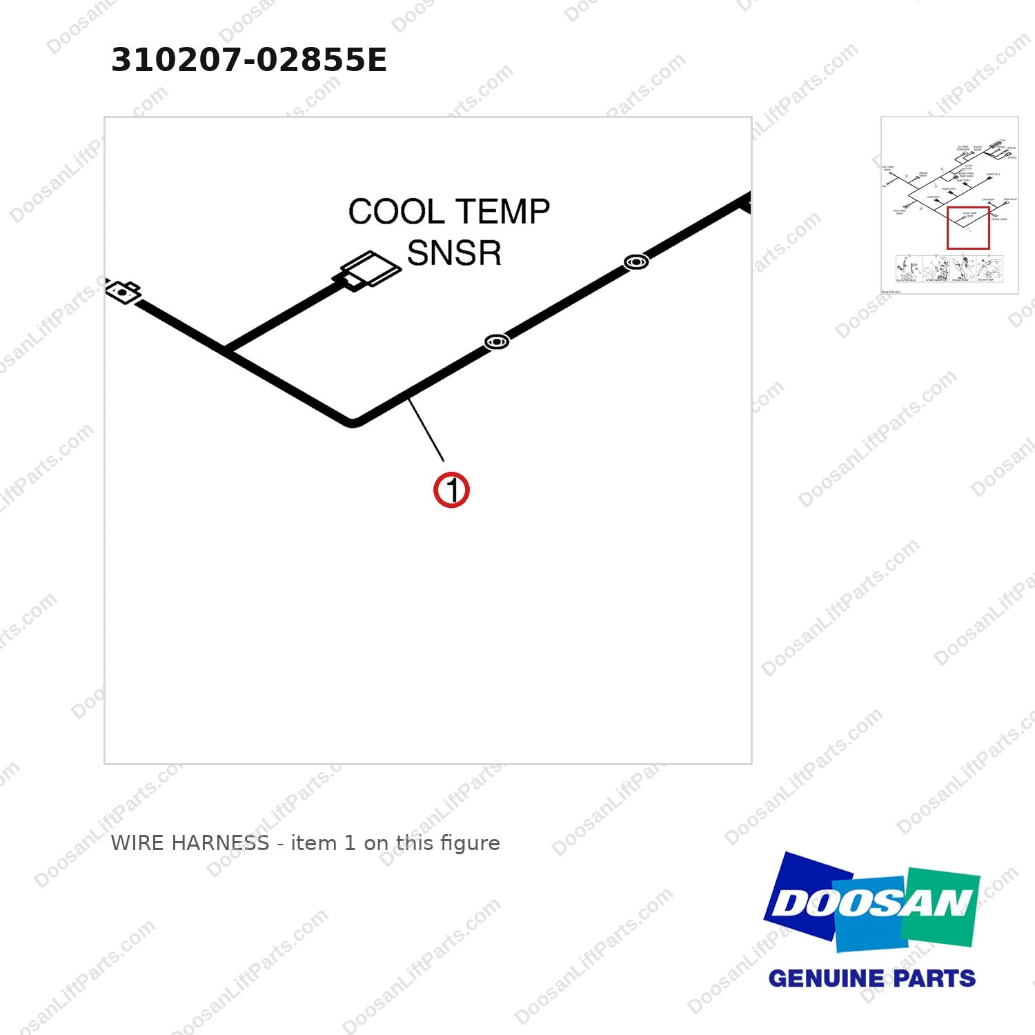 310207-02855E WIRE HARNESS - parts diagram, item 1 shown - genuine Doosan / Bobcat forklift part