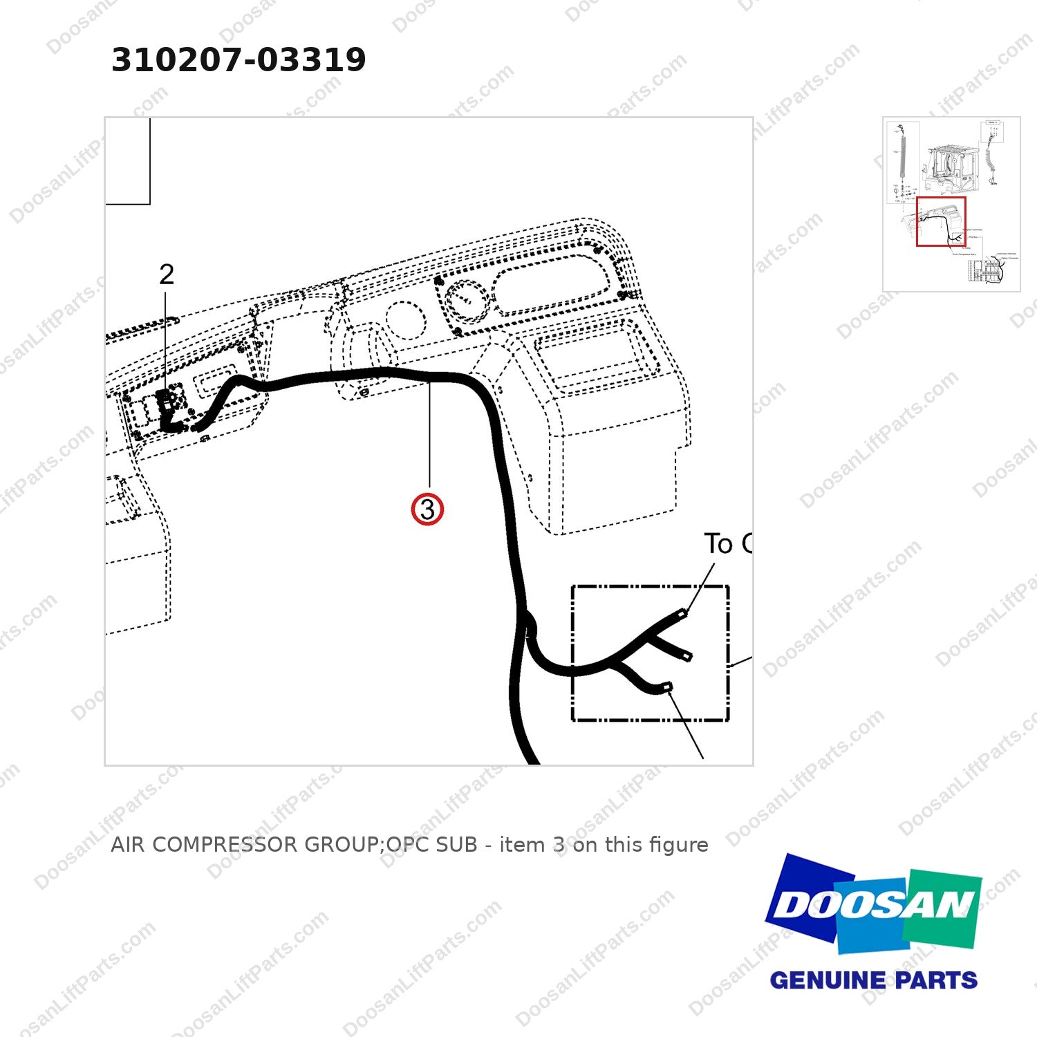 310207-03319 AIR COMPRESSOR GROUP;OPC SUB - parts diagram, item 3 shown - genuine Doosan / Bobcat forklift part