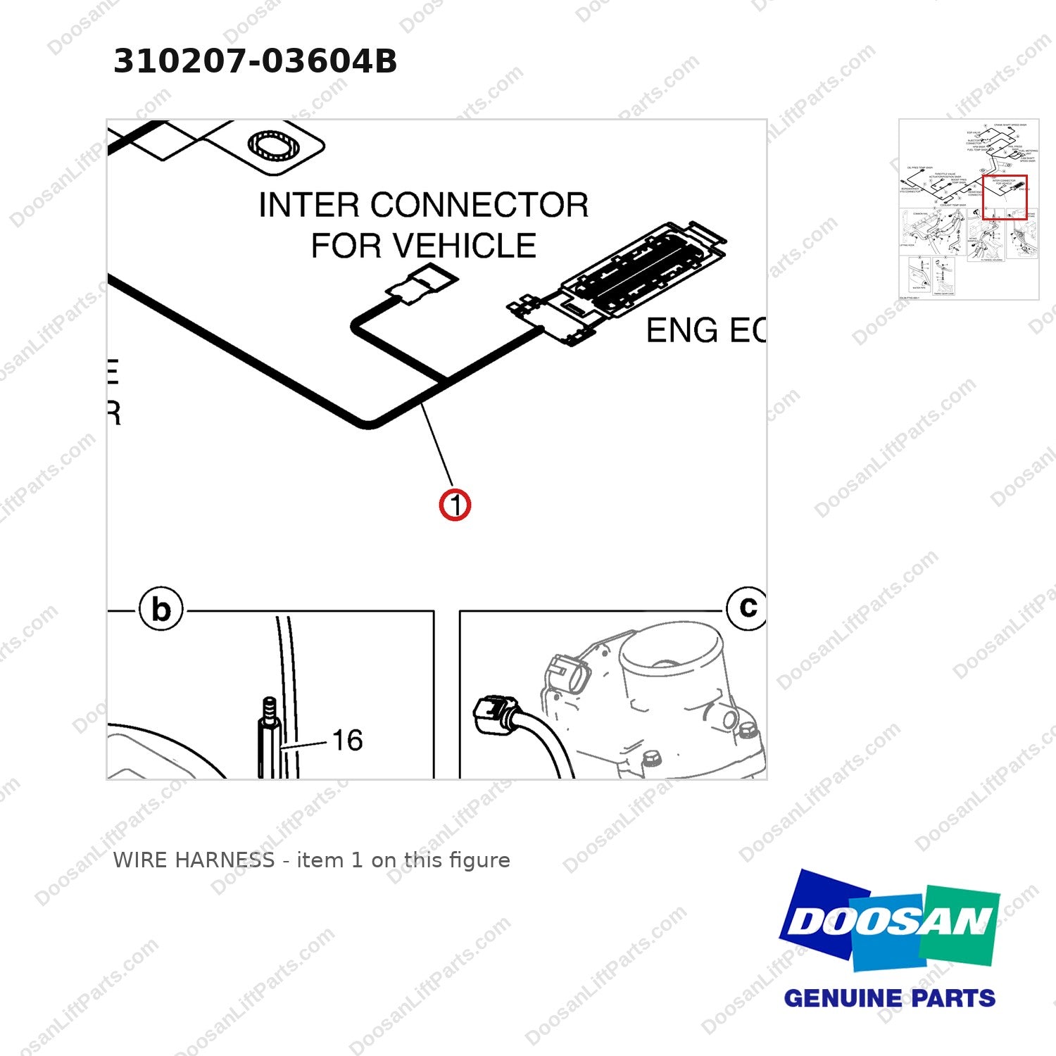 310207-03604B WIRE HARNESS - parts diagram, item 1 shown - genuine Doosan / Bobcat forklift part