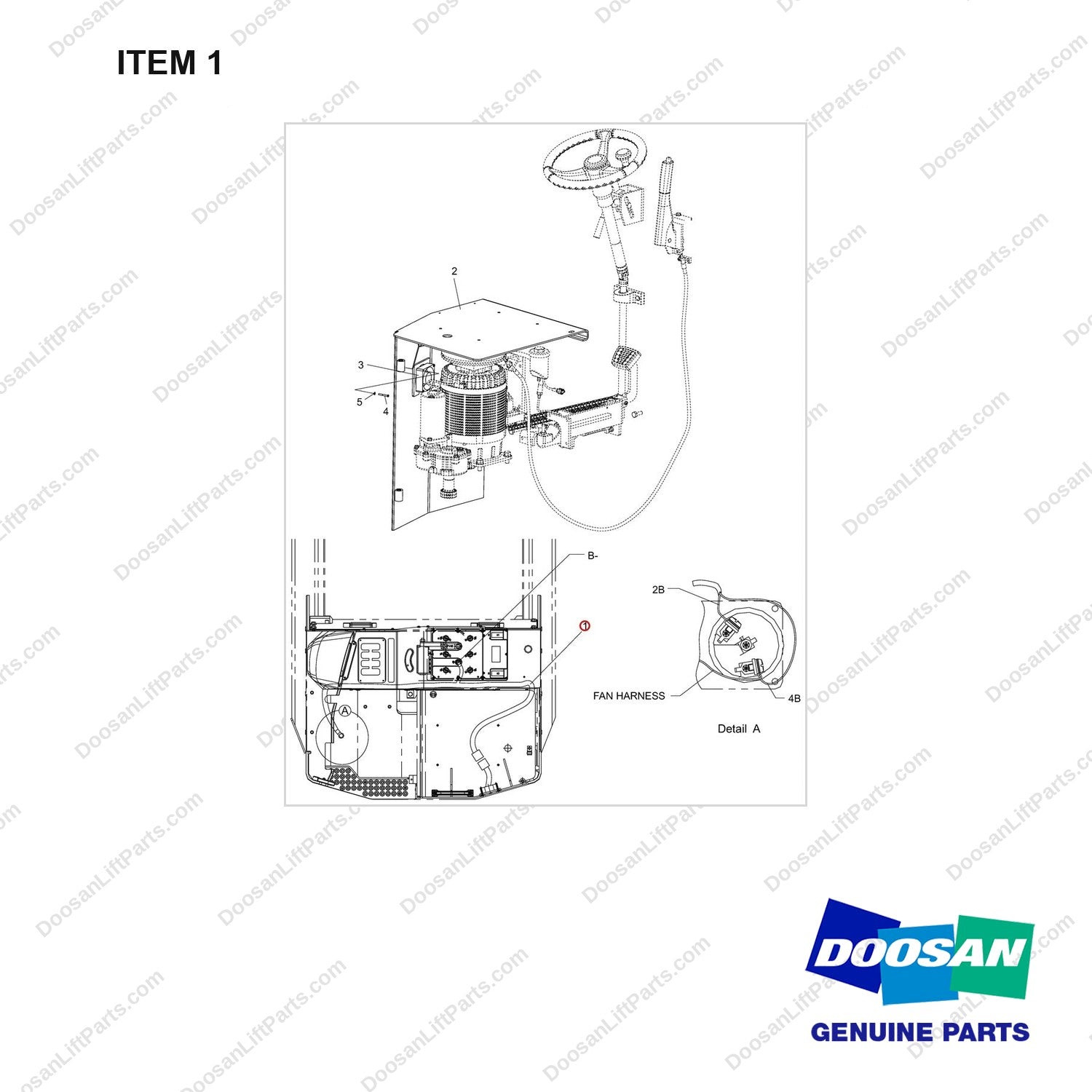 310207-03839 CHANGEOVER AR.OPTION FAN - full parts diagram, item 1 marked - genuine Doosan / Bobcat forklift part