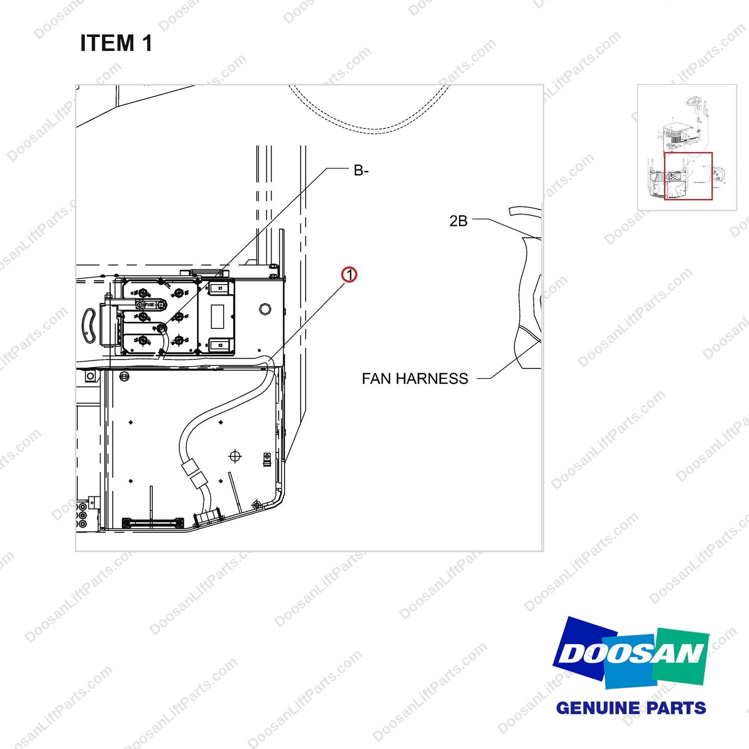 310207-03839 CHANGEOVER AR.OPTION FAN - parts diagram, item 1 shown - genuine Doosan / Bobcat forklift part