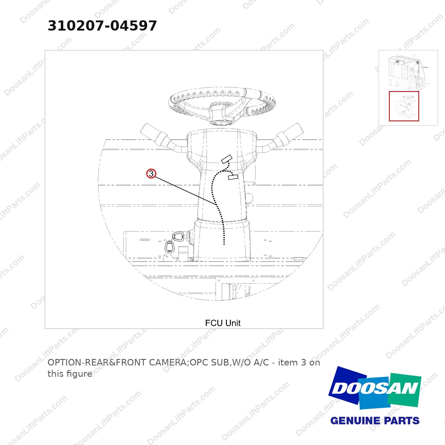 310207-04597 OPTION-REAR&FRONT CAMERA;OPC SUB,W/O A/C - parts diagram, item 3 shown - genuine Doosan / Bobcat forklift part