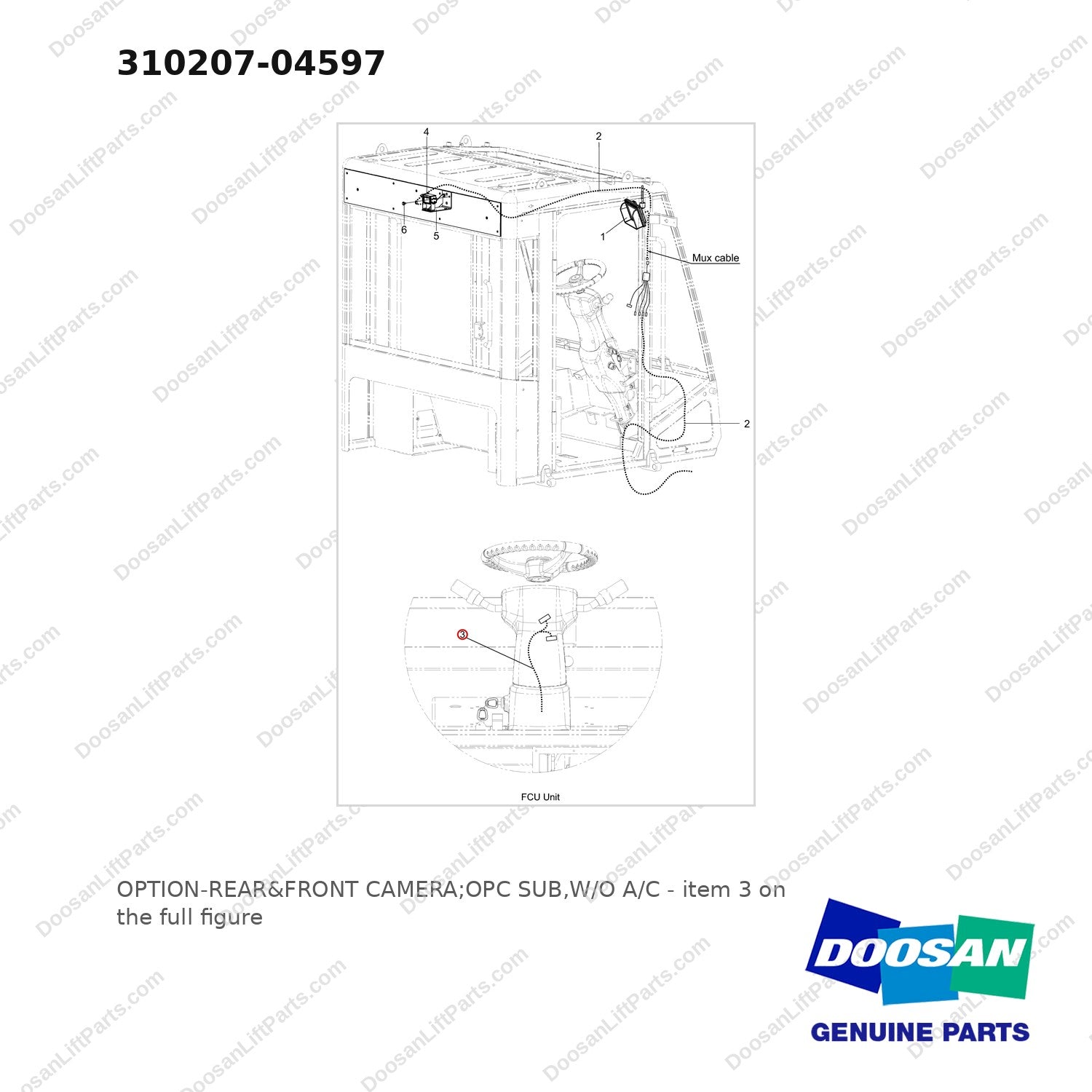 310207-04597 OPTION-REAR&FRONT CAMERA;OPC SUB,W/O A/C - full parts diagram, item 3 marked - genuine Doosan / Bobcat forklift part