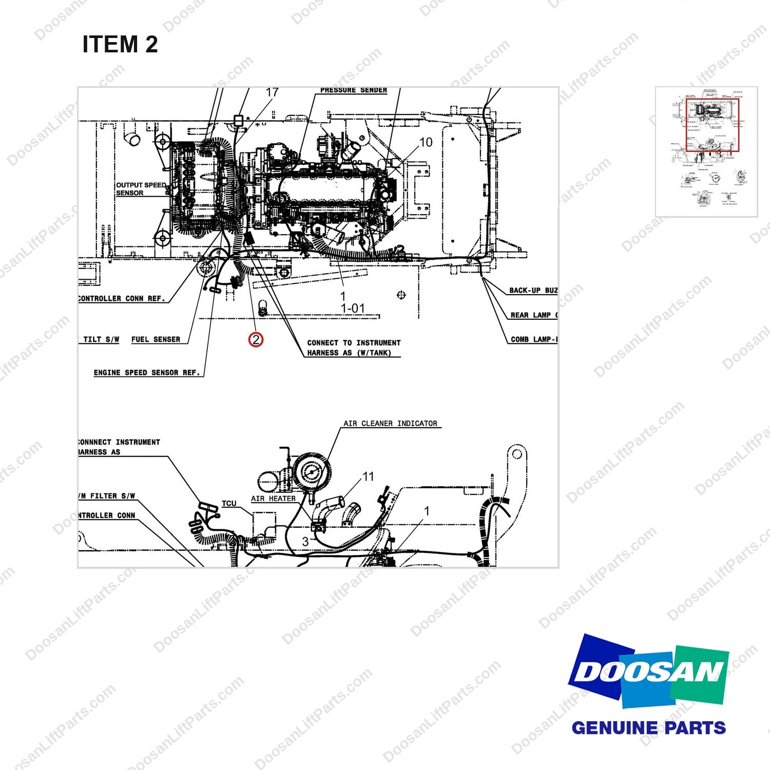 310207-04693 Wiring Gp-OCD Type Brake - parts diagram, item 2 shown - genuine Doosan / Bobcat forklift part