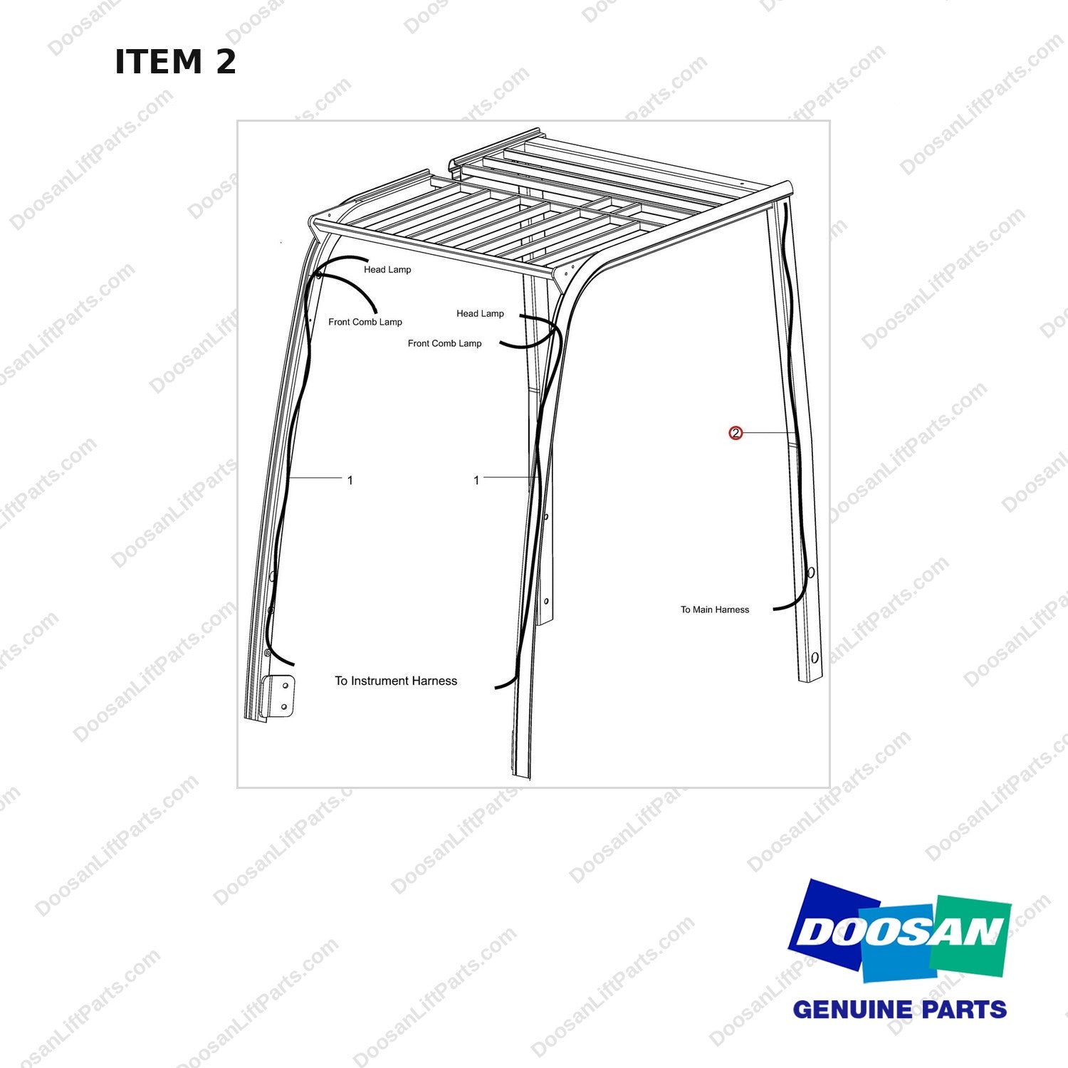 310207-04779 COMBINATION LAMPS LAMP HARNESS OPTN;HALOGEN - full parts diagram, item 2 marked - genuine Doosan / Bobcat forklift part