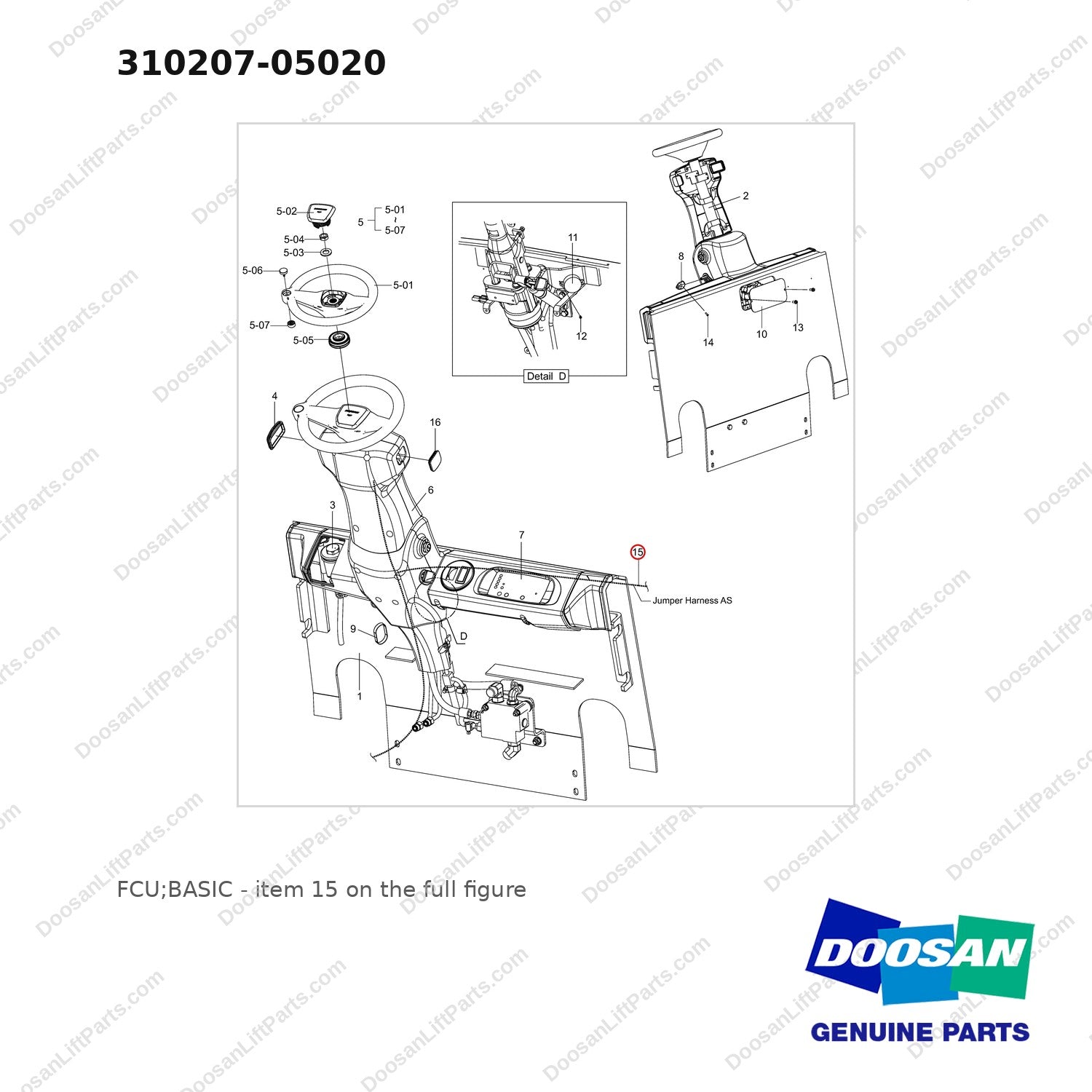 310207-05020 FCU;BASIC - full parts diagram, item 15 marked - genuine Doosan / Bobcat forklift part