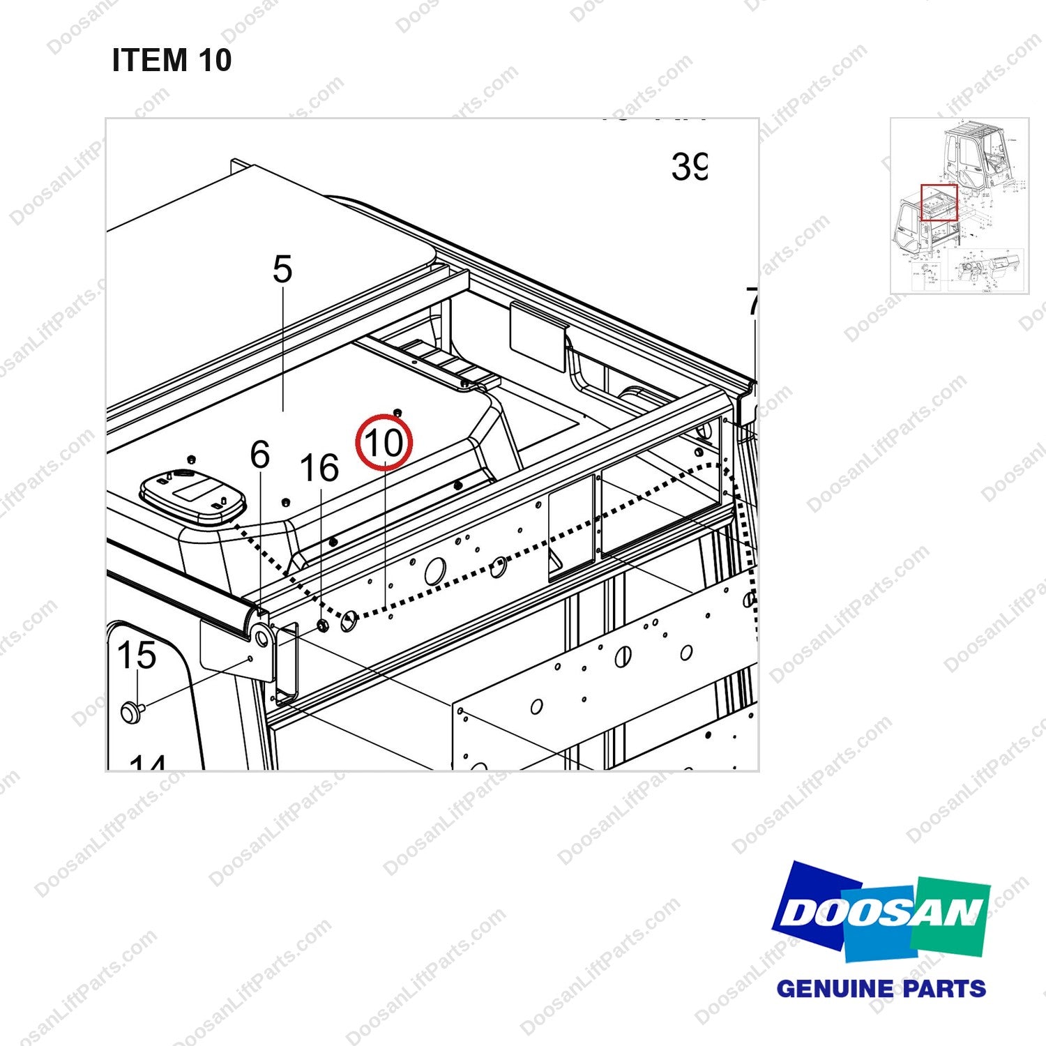 310207-05026 FULL CABIN - parts diagram, item 10 shown - genuine Doosan / Bobcat forklift part