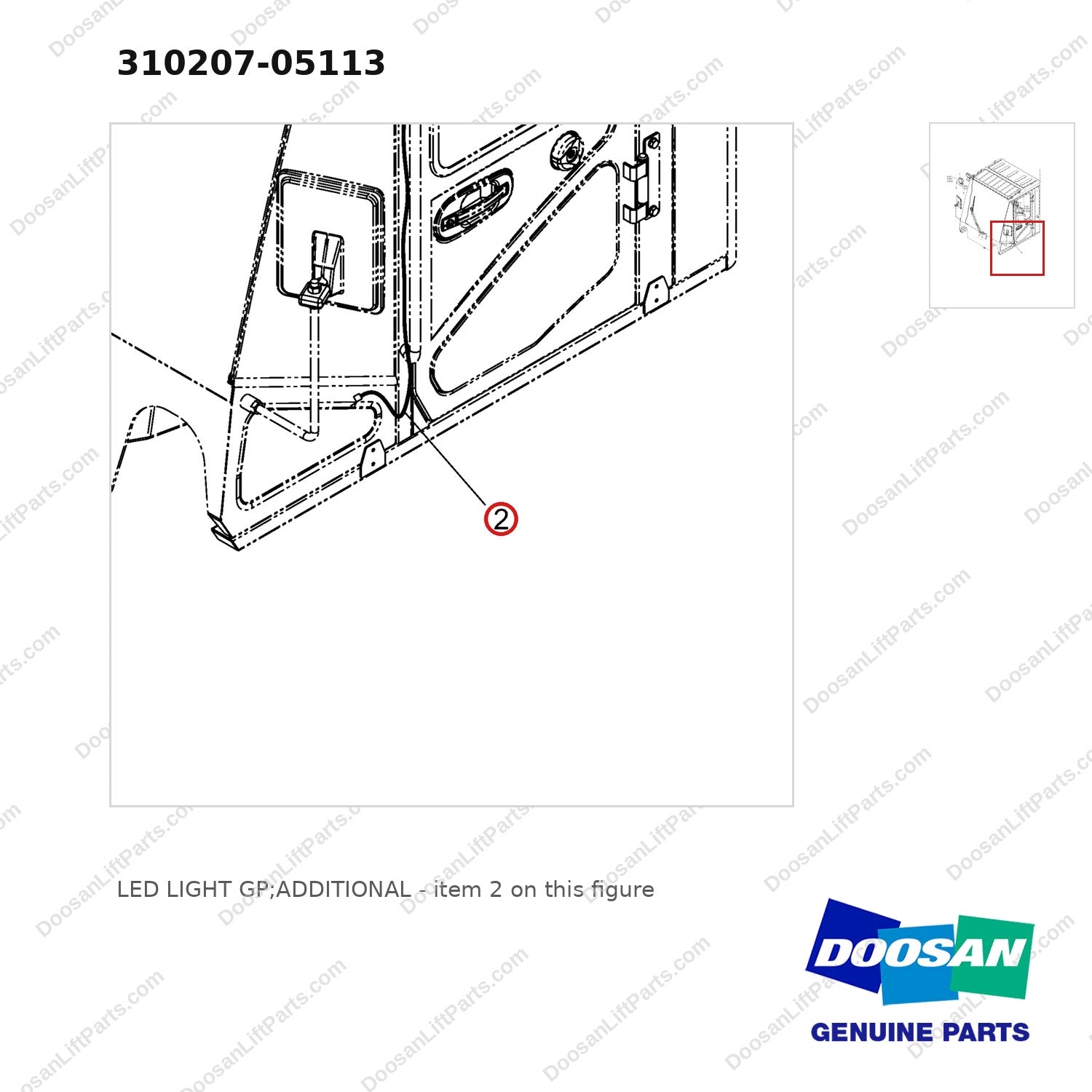 310207-05113 LED LIGHT GP;ADDITIONAL - parts diagram, item 2 shown - genuine Doosan / Bobcat forklift part