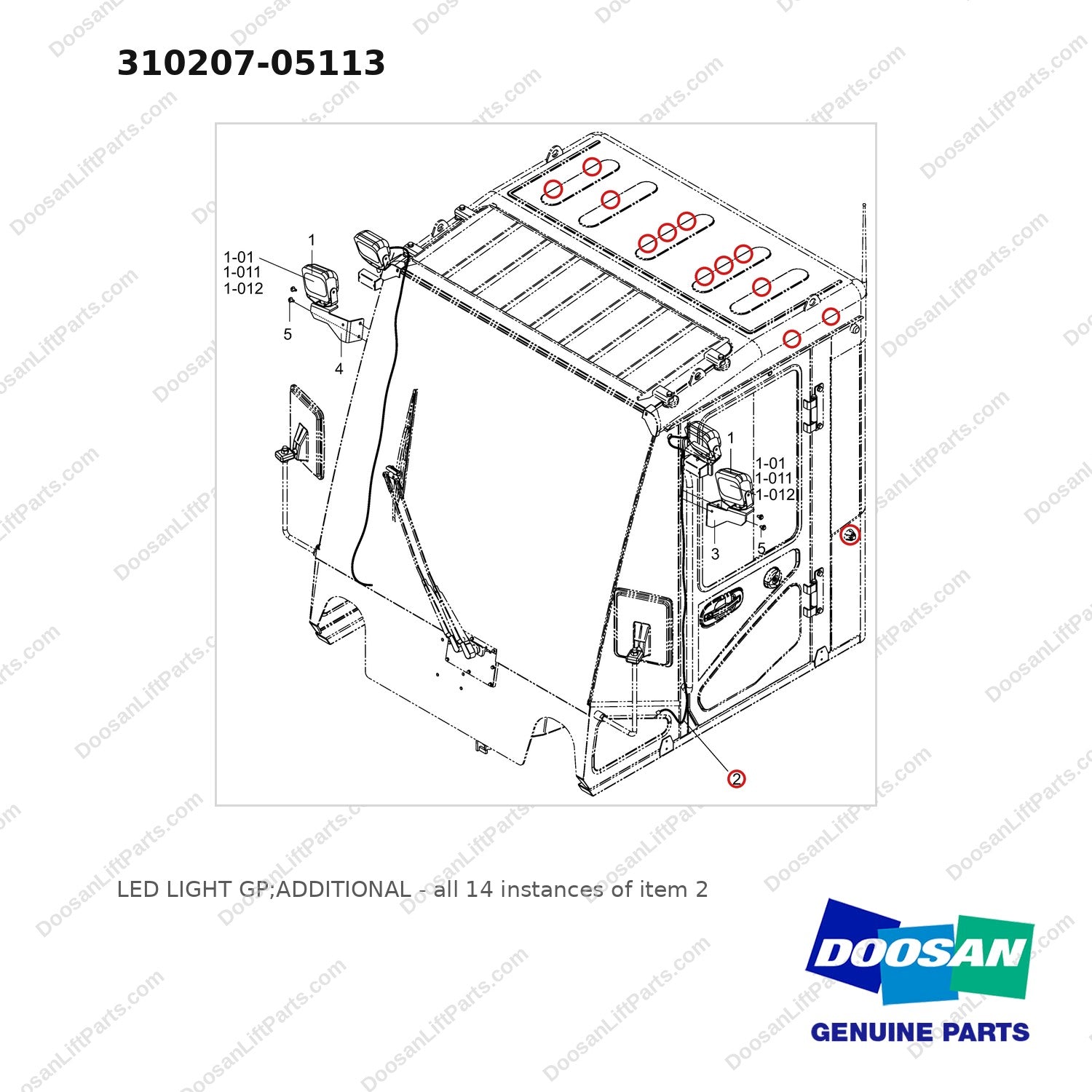 310207-05113 LED LIGHT GP;ADDITIONAL - full parts diagram, item 2 marked - genuine Doosan / Bobcat forklift part