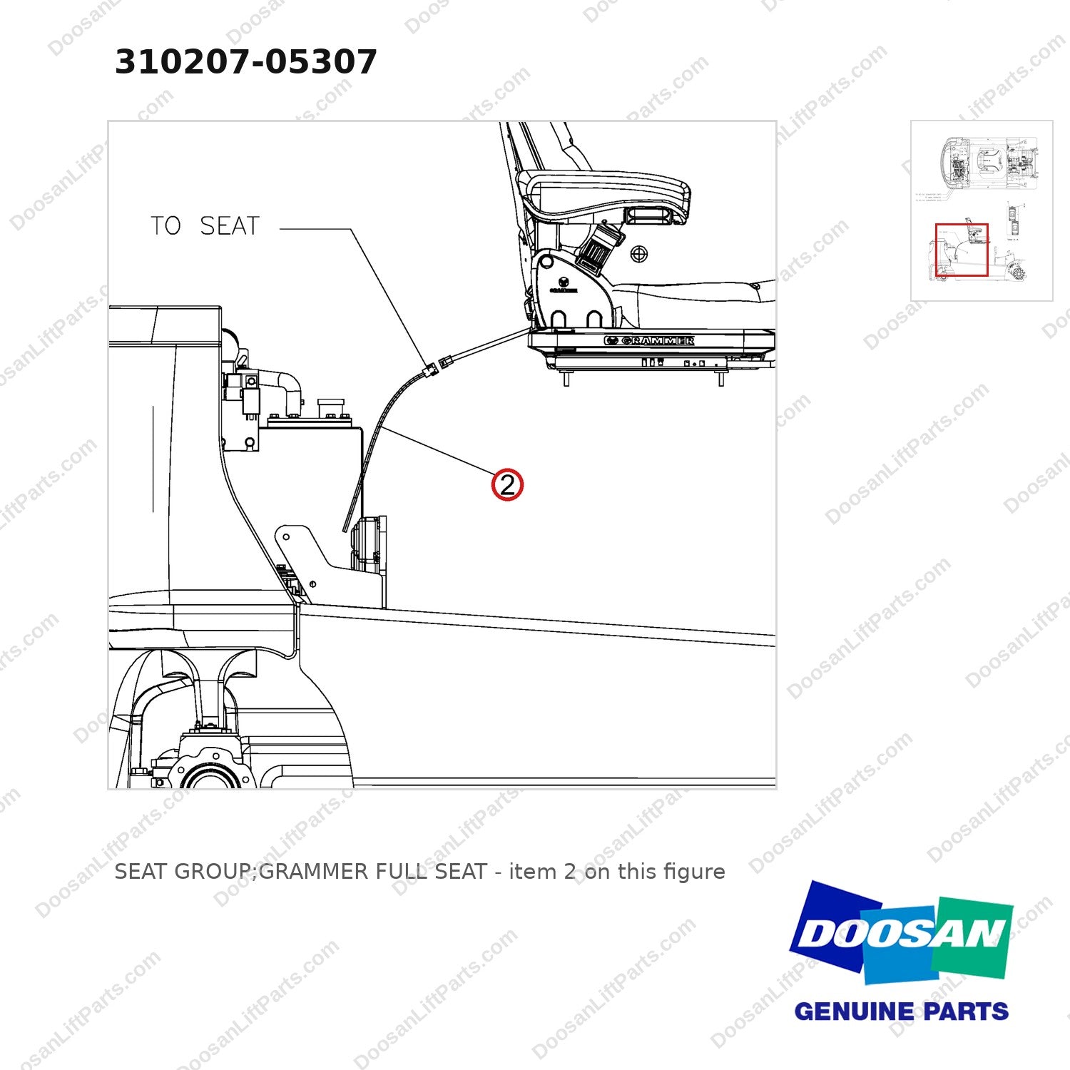 310207-05307 SEAT GROUP;GRAMMER FULL SEAT - parts diagram, item 2 shown - genuine Doosan / Bobcat forklift part