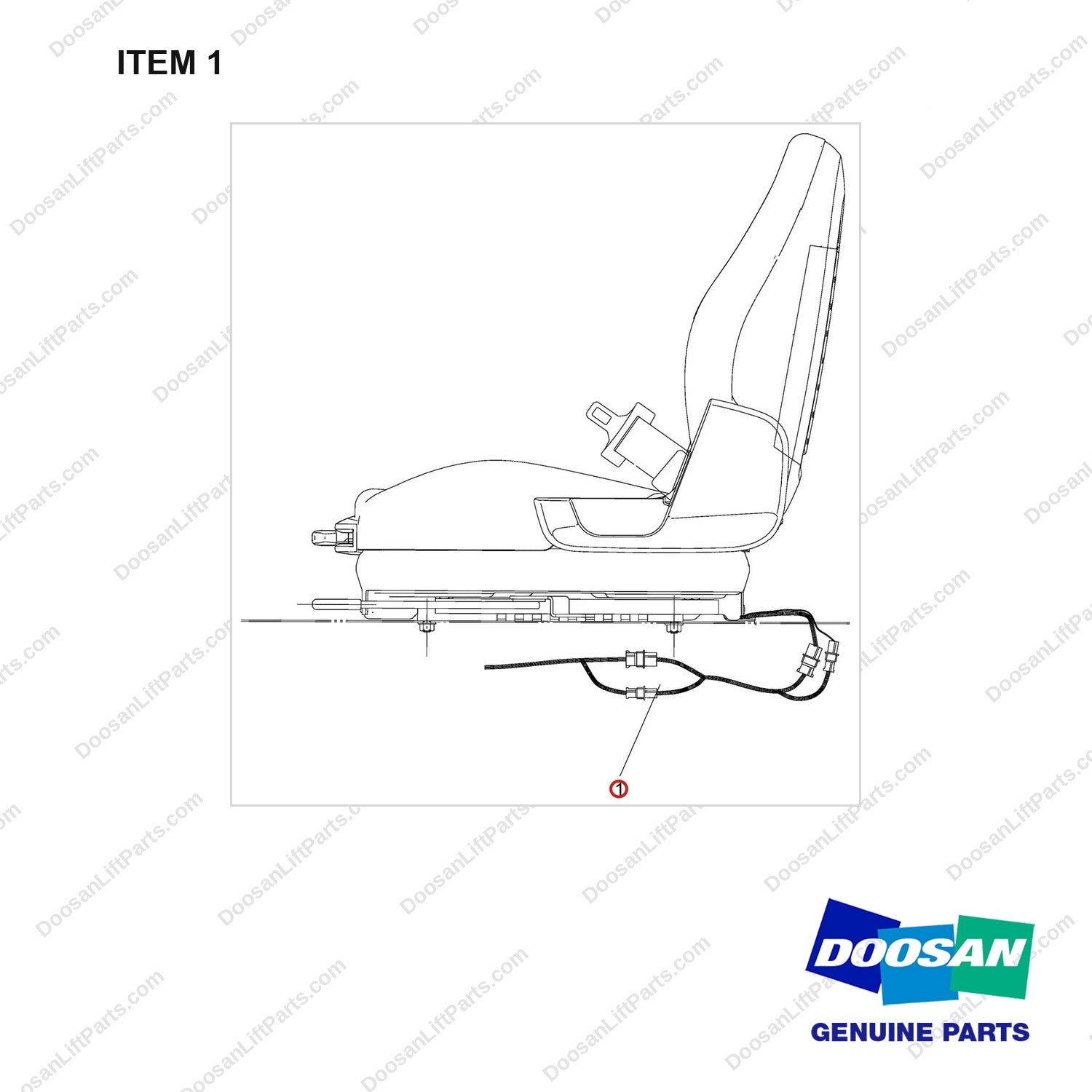 310207-05370 SEAT BELT INTERLOCK GP - full parts diagram, item 1 marked - genuine Doosan / Bobcat forklift part