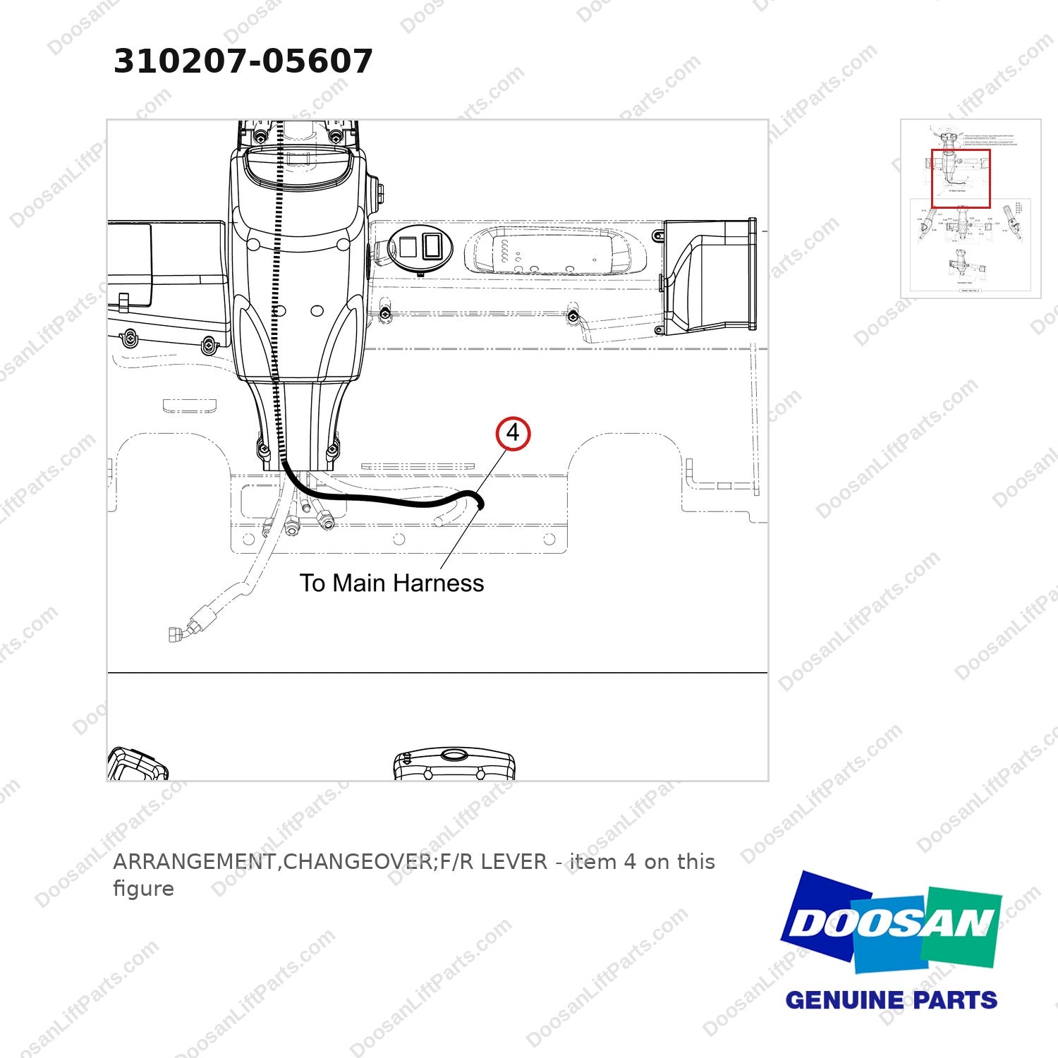 310207-05607 ARRANGEMENT,CHANGEOVER;F/R LEVER - parts diagram, item 4 shown - genuine Doosan / Bobcat forklift part