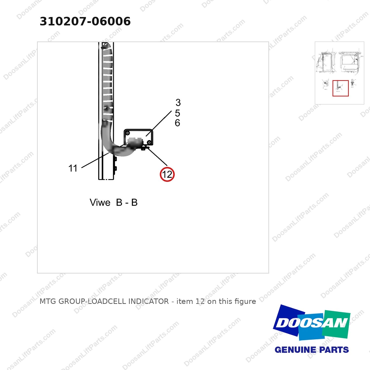 310207-06006 MTG GROUP-LOADCELL INDICATOR - parts diagram, item 12 shown - genuine Doosan / Bobcat forklift part