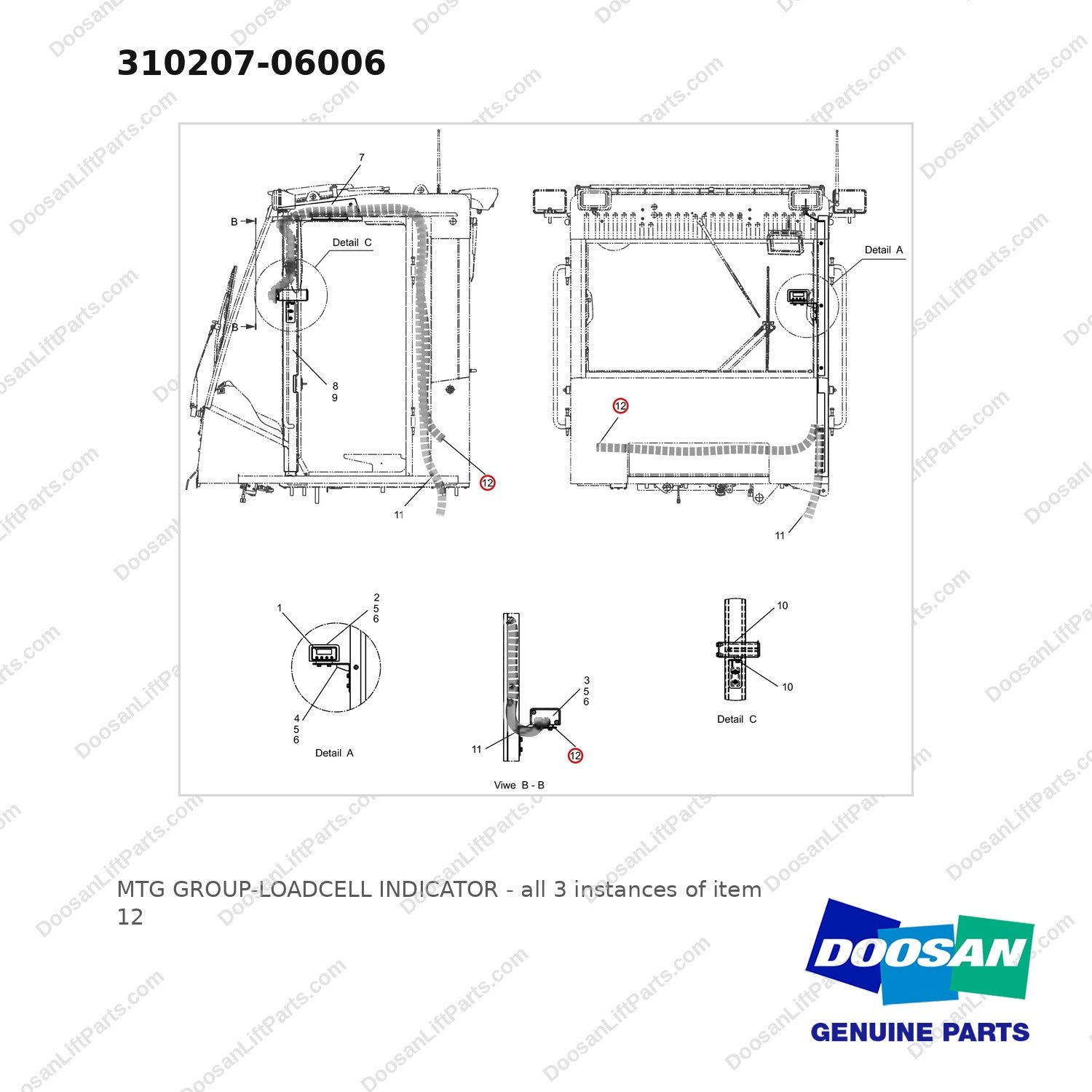 310207-06006 MTG GROUP-LOADCELL INDICATOR - full parts diagram, item 12 marked - genuine Doosan / Bobcat forklift part