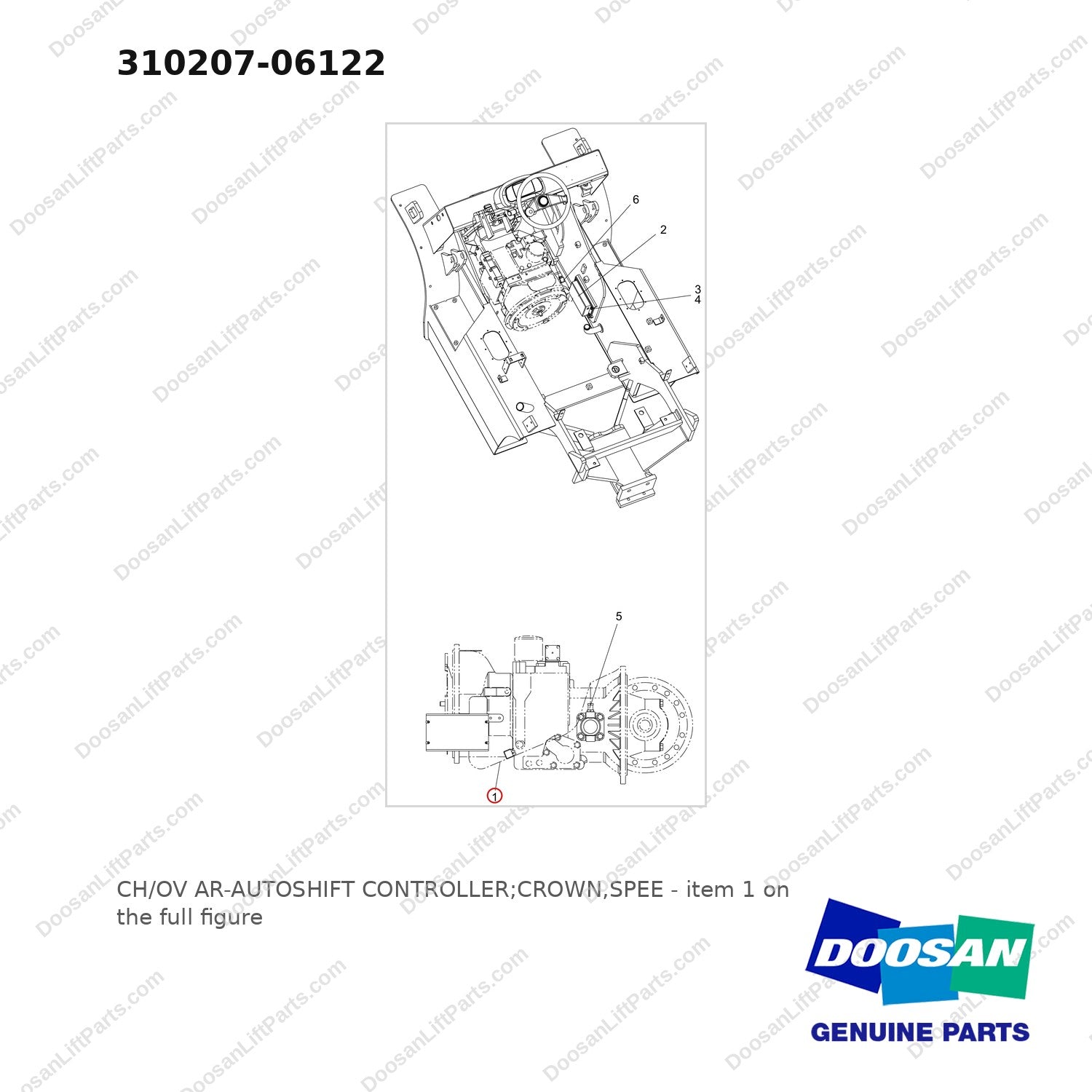 310207-06122 CH/OV AR-AUTOSHIFT CONTROLLER;CROWN,SPEE - full parts diagram, item 1 marked - genuine Doosan / Bobcat forklift part