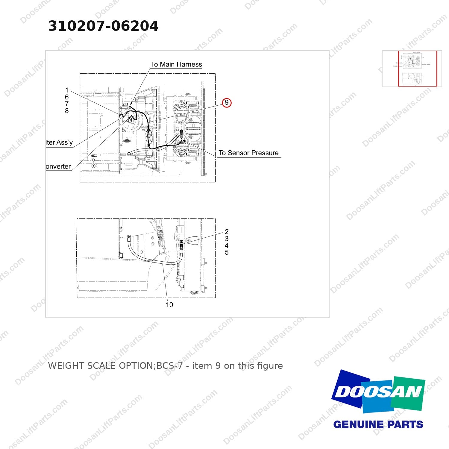 310207-06204 WEIGHT SCALE OPTION;BCS-7 - parts diagram, item 9 shown - genuine Doosan / Bobcat forklift part