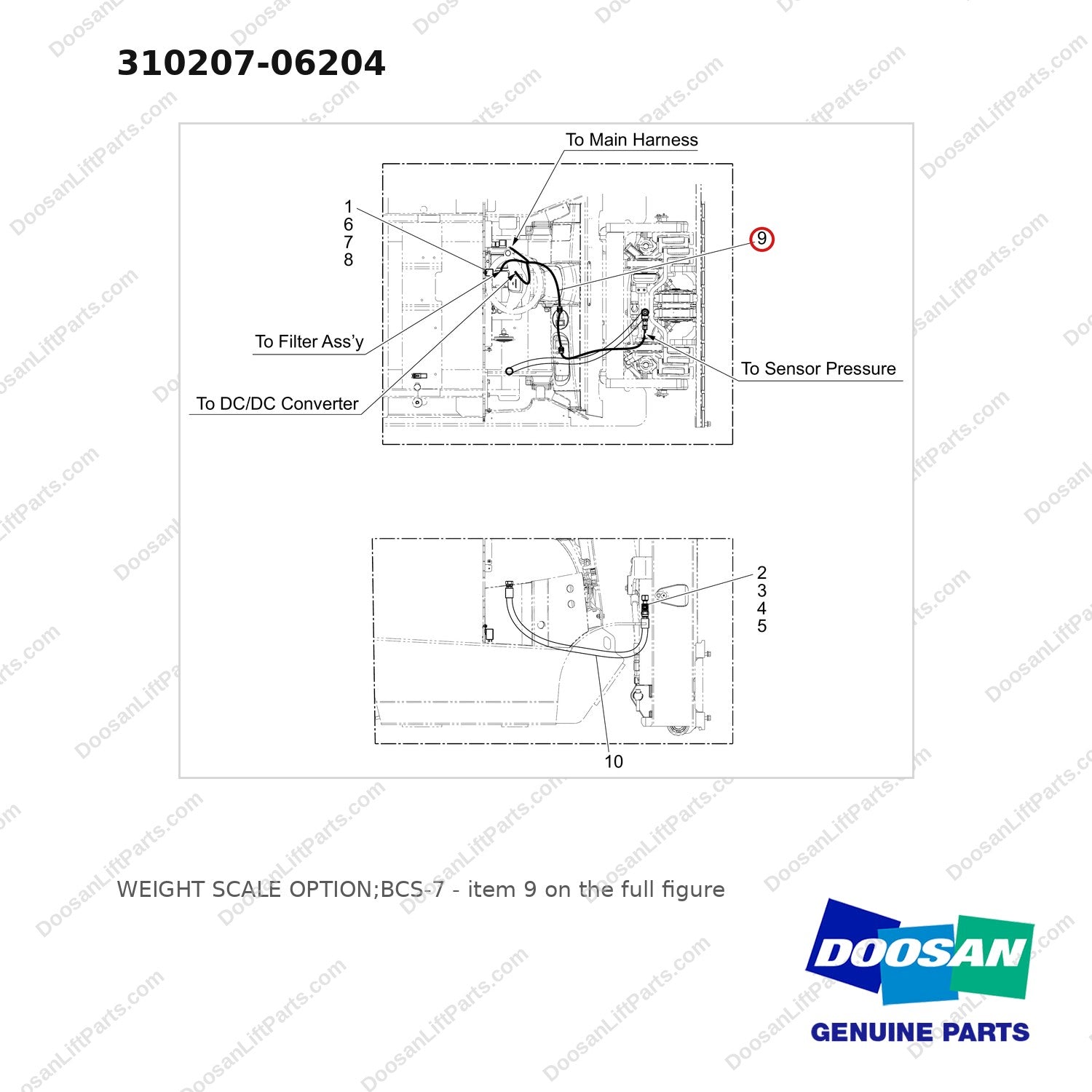 310207-06204 WEIGHT SCALE OPTION;BCS-7 - full parts diagram, item 9 marked - genuine Doosan / Bobcat forklift part