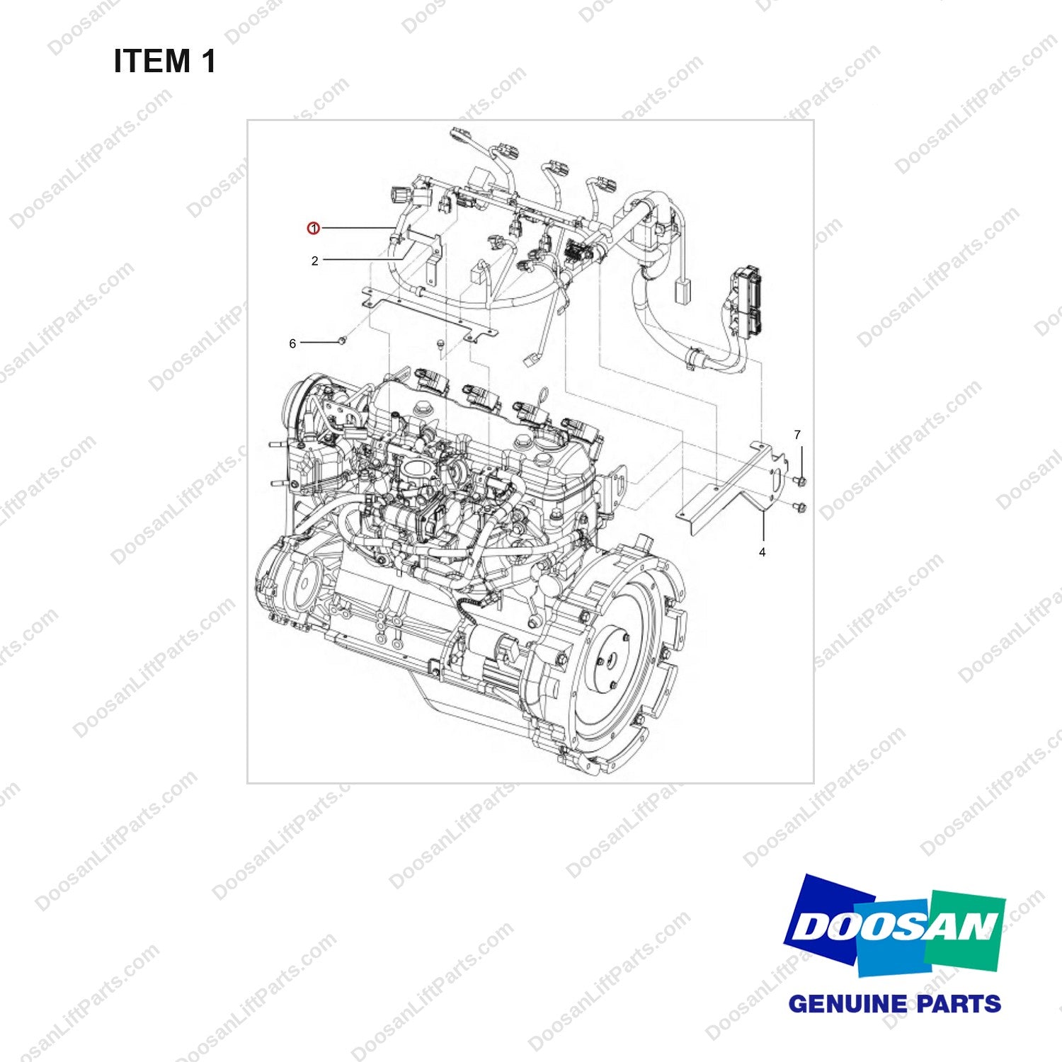 310207-06308 HARNESS ASSY,ENGINE;GCT K25 CERT ENGINE - full parts diagram, item 1 marked - genuine Doosan / Bobcat forklift part