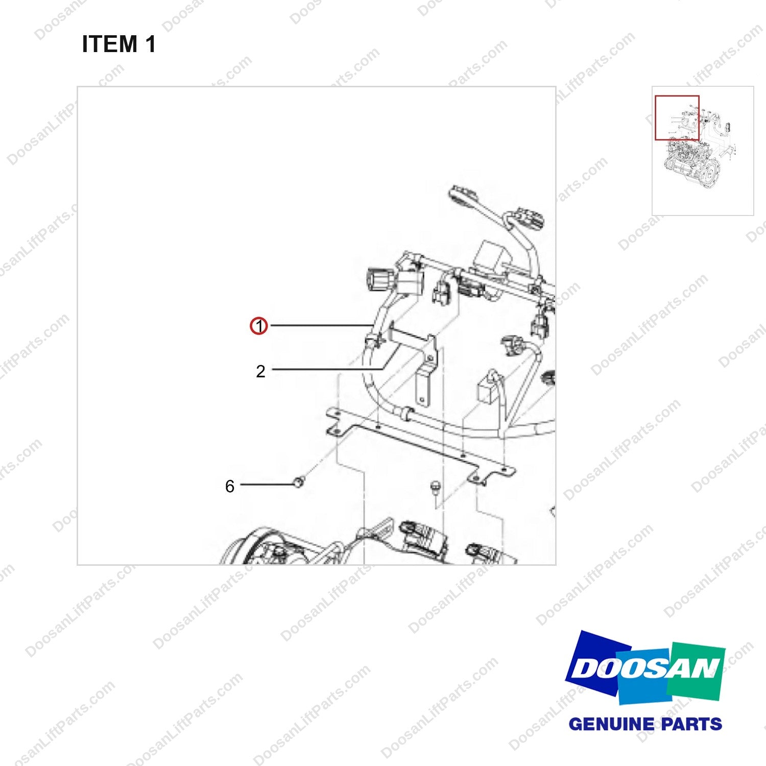 310207-06308 HARNESS ASSY,ENGINE;GCT K25 CERT ENGINE - parts diagram, item 1 shown - genuine Doosan / Bobcat forklift part