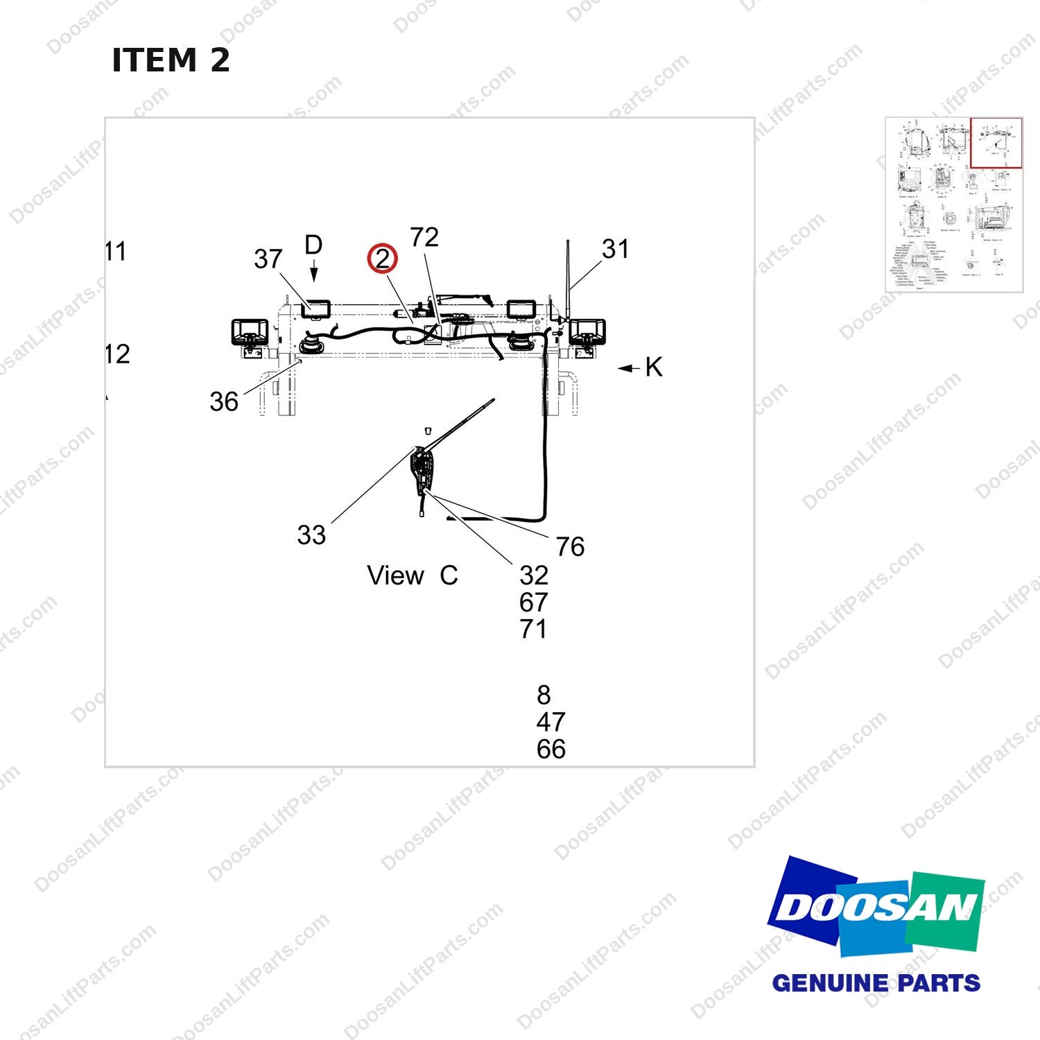 310207-06502 OPERATOR EQUIPMENT CONTROL GROUP,ELECTRONIC;T - parts diagram, item 2 shown - genuine Doosan / Bobcat forklift part