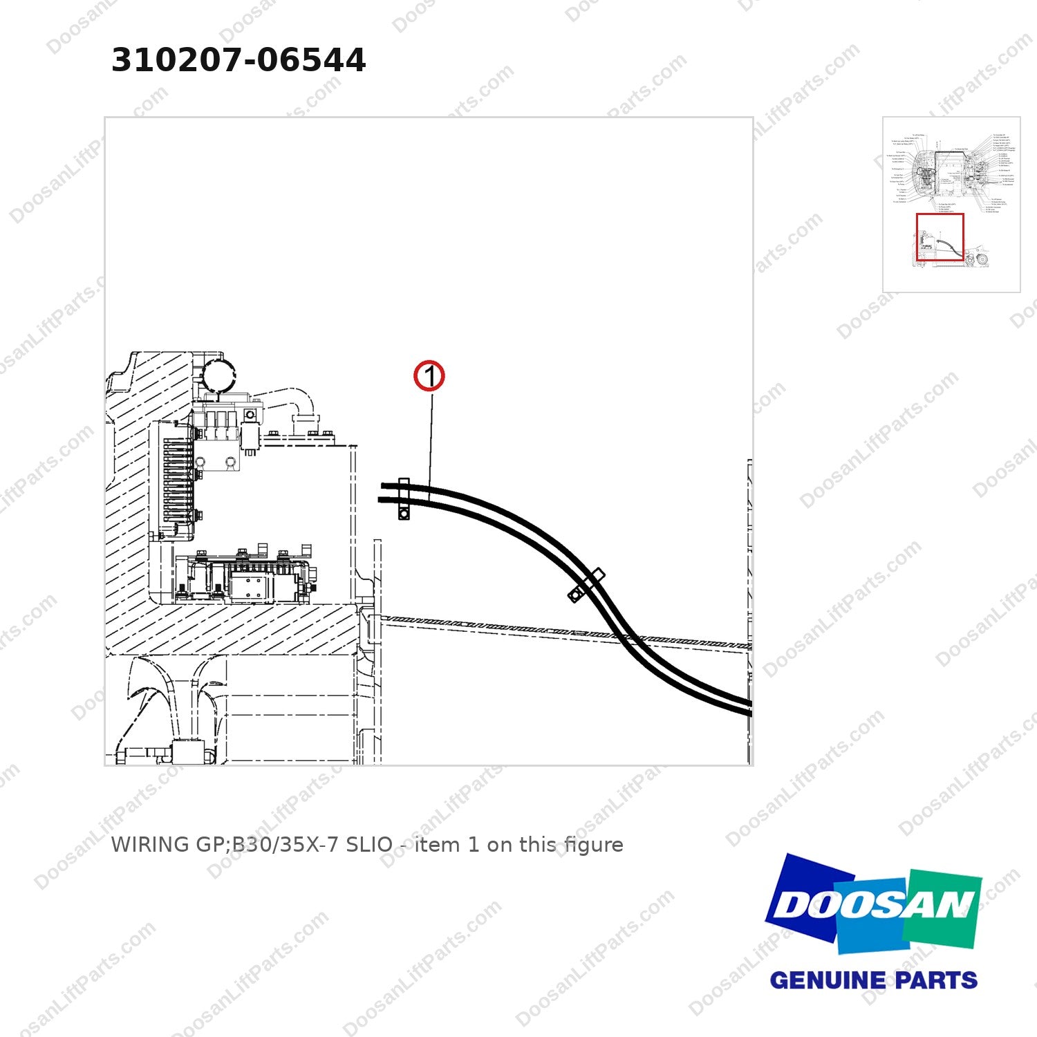 310207-06544 WIRING GP;B30/35X-7 SLIO - parts diagram, item 1 shown - genuine Doosan / Bobcat forklift part