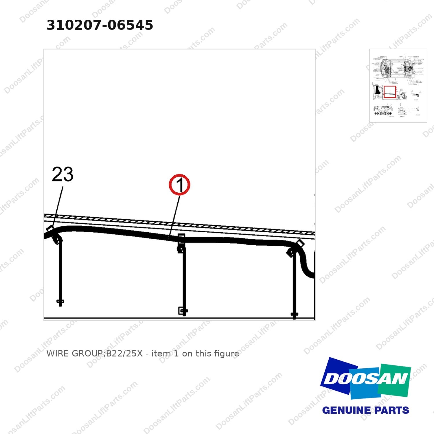 310207-06545 WIRE GROUP;B22/25X - parts diagram, item 1 shown - genuine Doosan / Bobcat forklift part