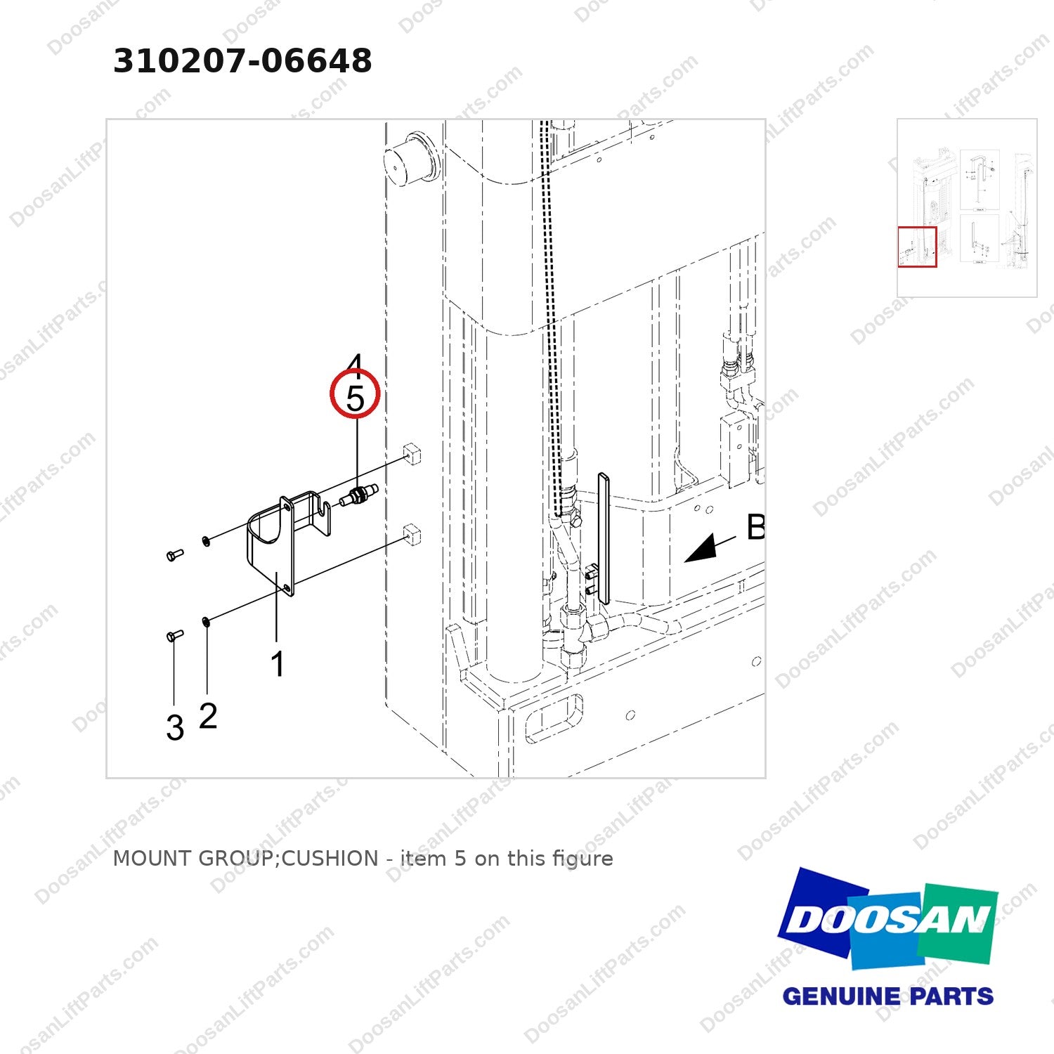 310207-06648 MOUNT GROUP;CUSHION - parts diagram, item 5 shown - genuine Doosan / Bobcat forklift part