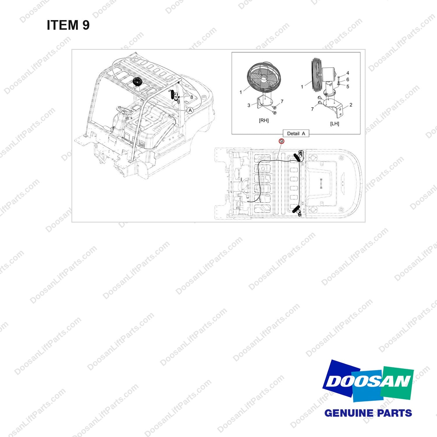 310207-06828 CH/OV AR-DUAL OPEATOR FAN - full parts diagram, item 9 marked - genuine Doosan / Bobcat forklift part