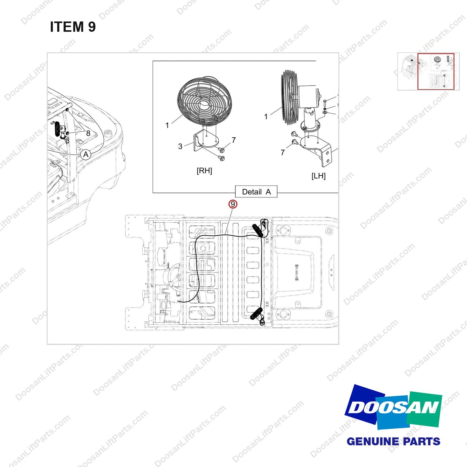310207-06828 CH/OV AR-DUAL OPEATOR FAN - parts diagram, item 9 shown - genuine Doosan / Bobcat forklift part