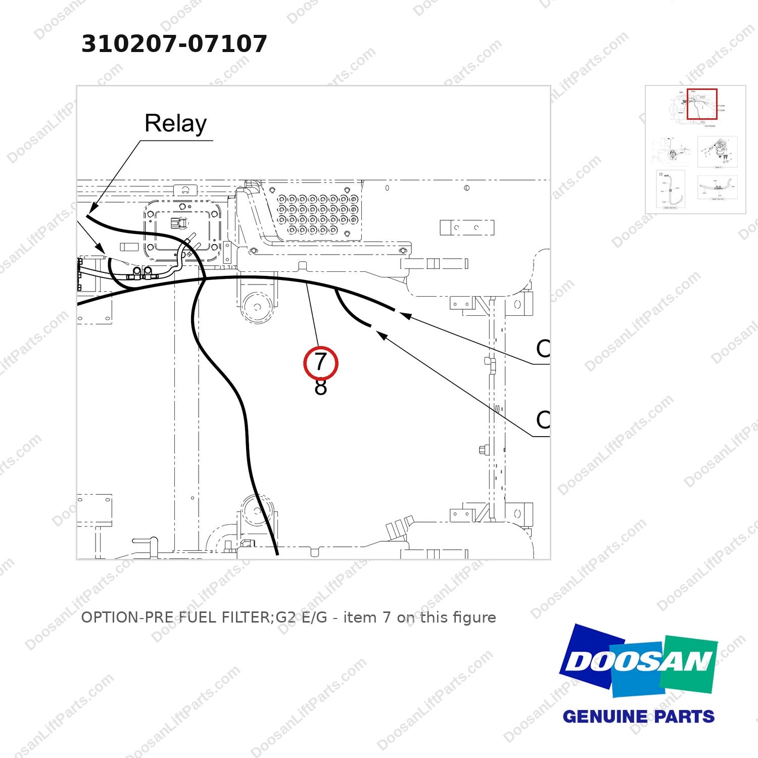 310207-07107 OPTION-PRE FUEL FILTER;G2 E/G - parts diagram, item 7 shown - genuine Doosan / Bobcat forklift part
