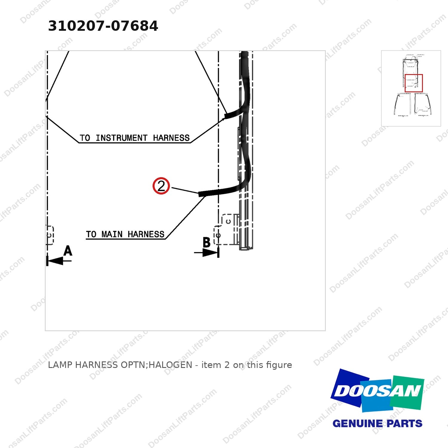 310207-07684 LAMP HARNESS OPTN;HALOGEN - parts diagram, item 2 shown - genuine Doosan / Bobcat forklift part