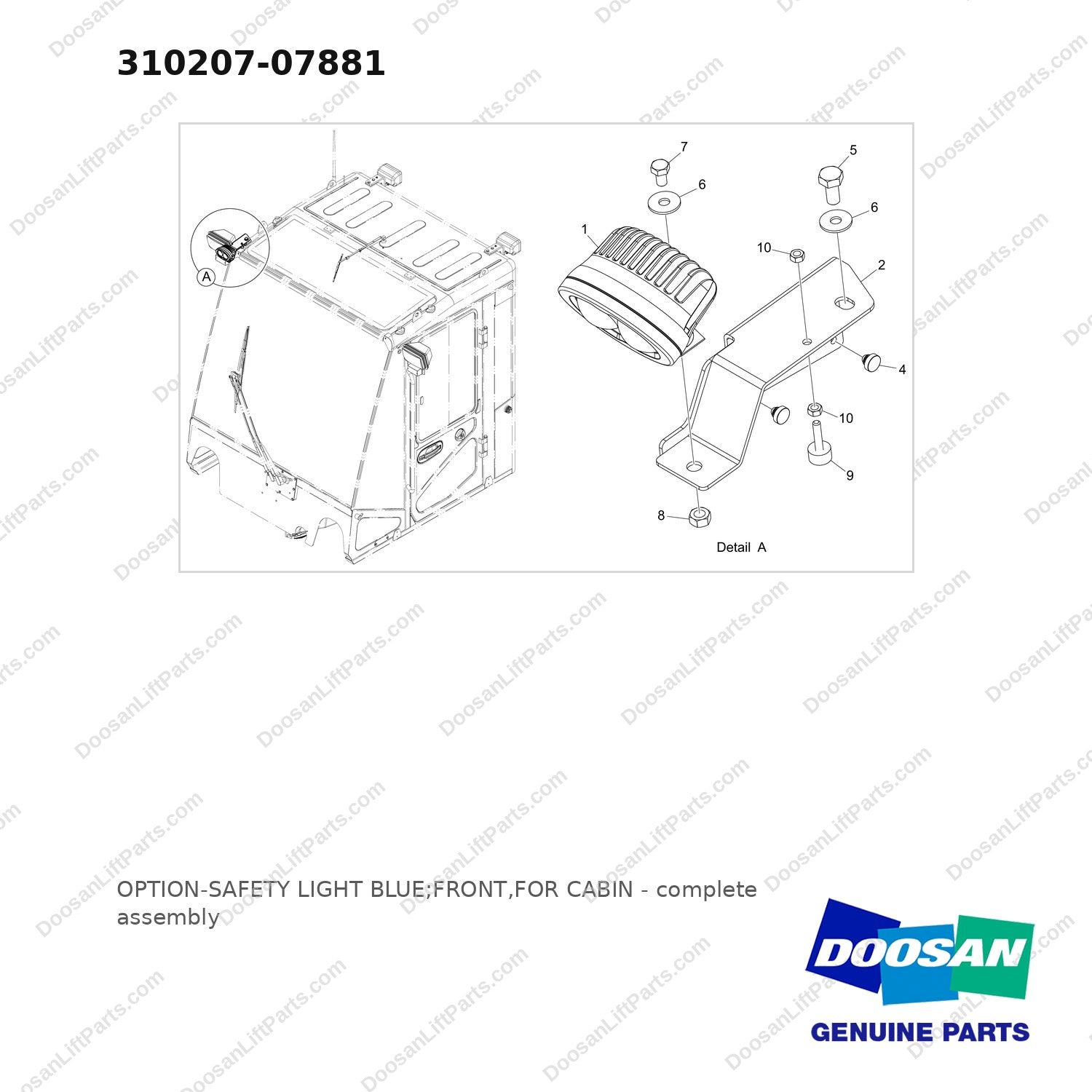310207-07881 OPTION-SAFETY LIGHT BLUE;FRONT,FOR CABIN - full parts diagram - genuine Doosan / Bobcat forklift part