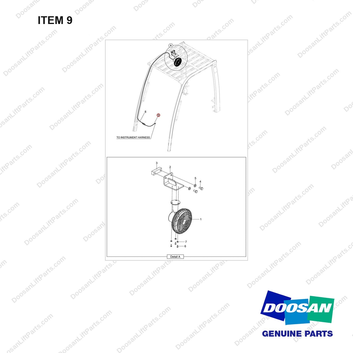 310207-07981 OPTION-FAN - full parts diagram, item 9 marked - genuine Doosan / Bobcat forklift part